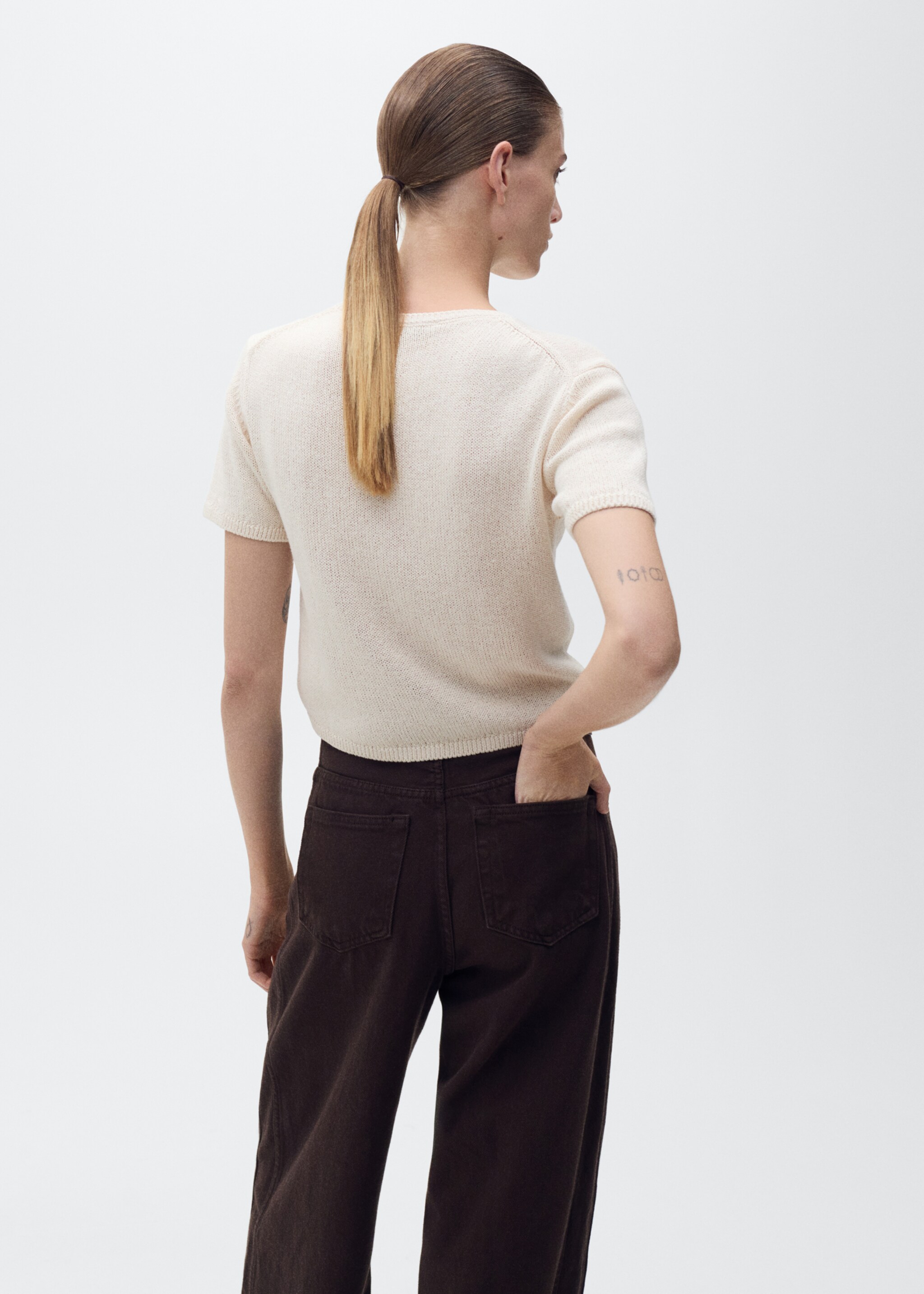 Jersei cotó punt màniga curta - Revers de l'article, Gris clar/pastel. Ref: 87027166-00.