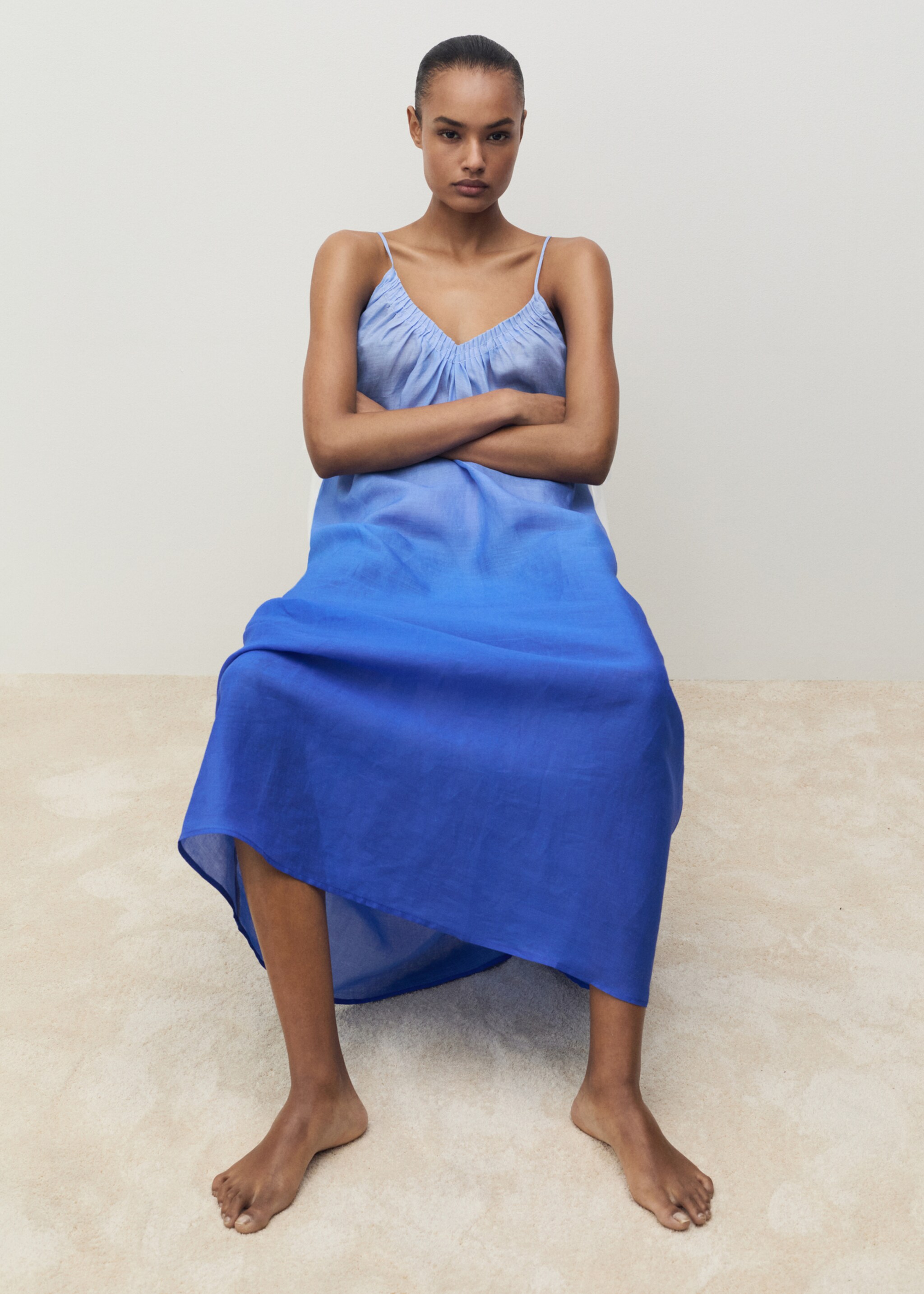 Chemise de nuit en ramie effet dégradé - Détail de l'article 2, Bleu. Ref: 87027171-00.