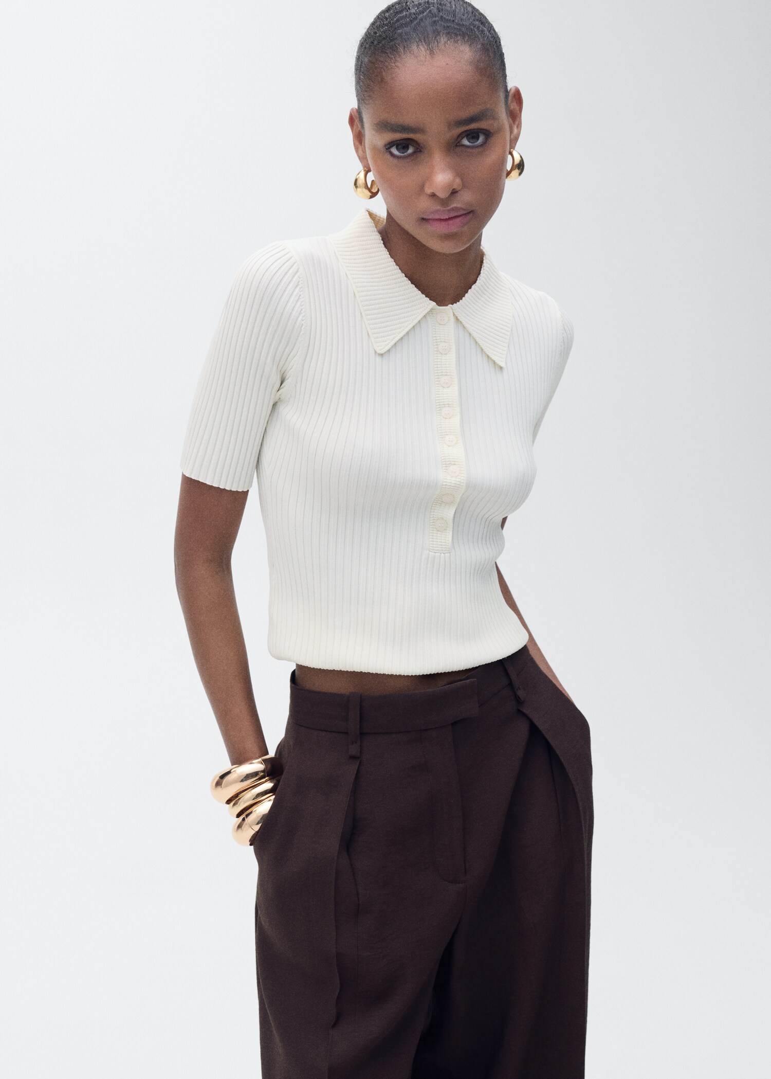 Pullover collo polo maglia a coste - Piano medio