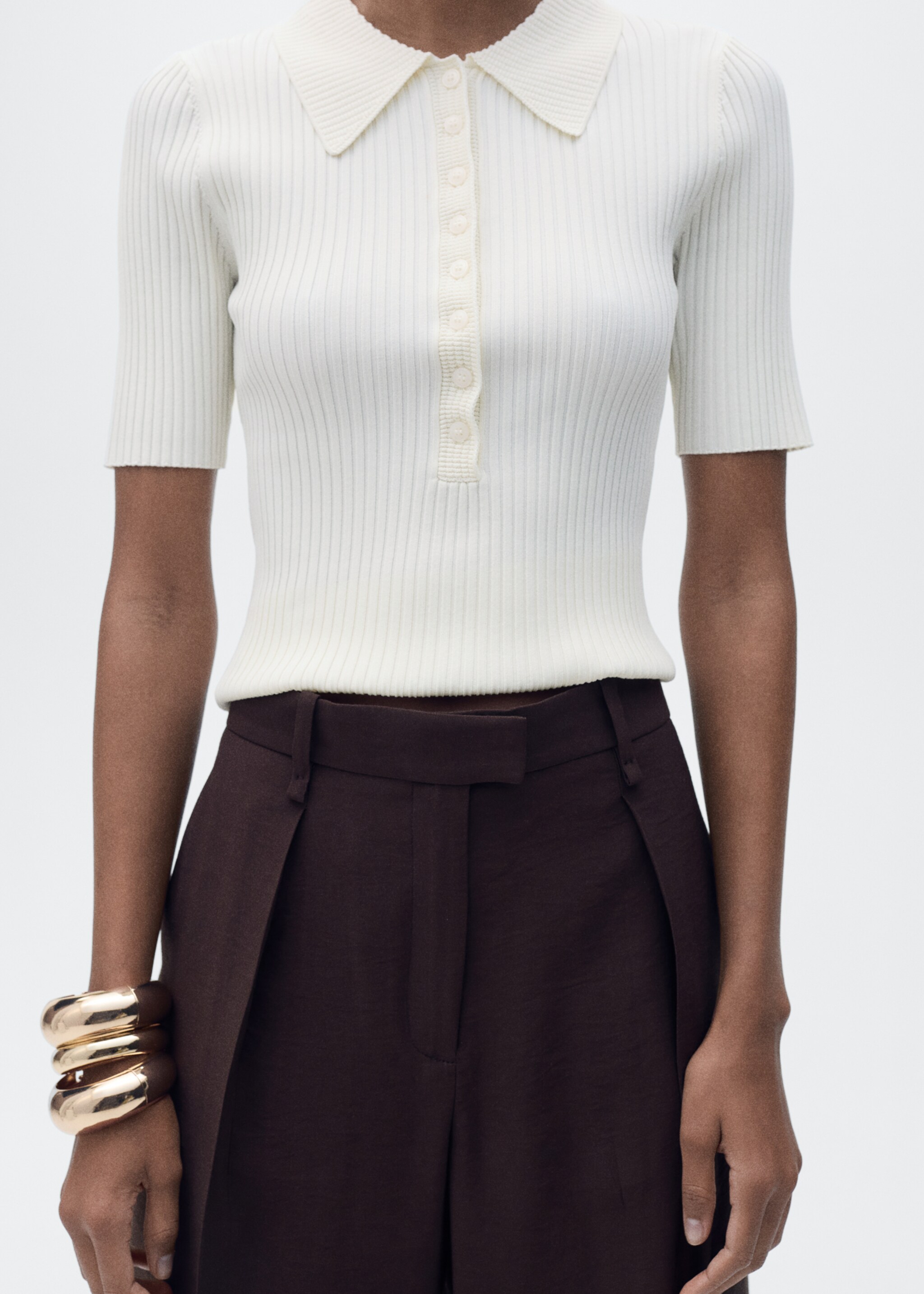 Pullover collo polo maglia a coste - Dettaglio dell'articolo 6, Grezzo. Ref: 87027172-00.