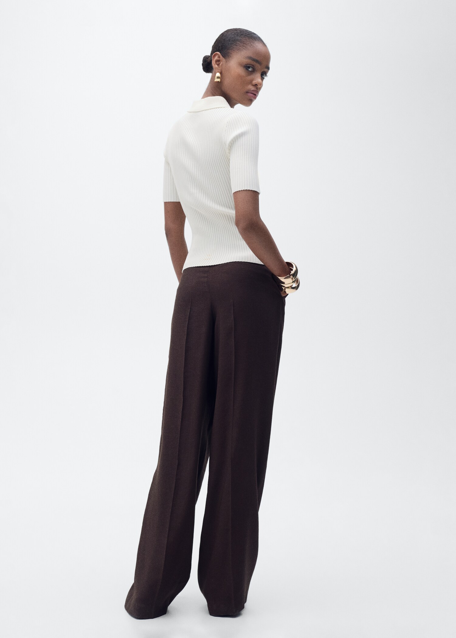 Pullover collo polo maglia a coste - Retro dell'articolo