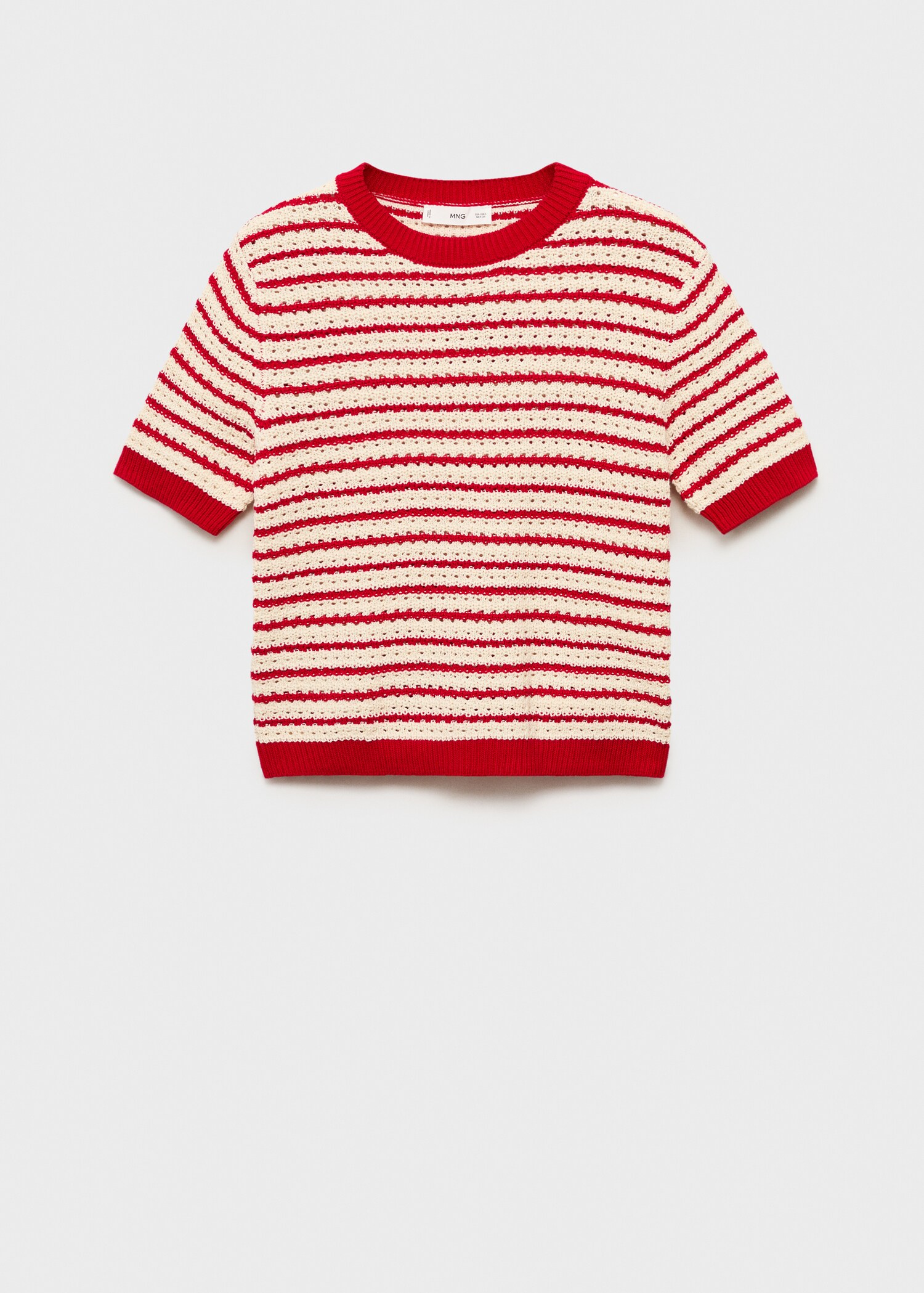 Striped short-sleeved crochet sweater - Article without model