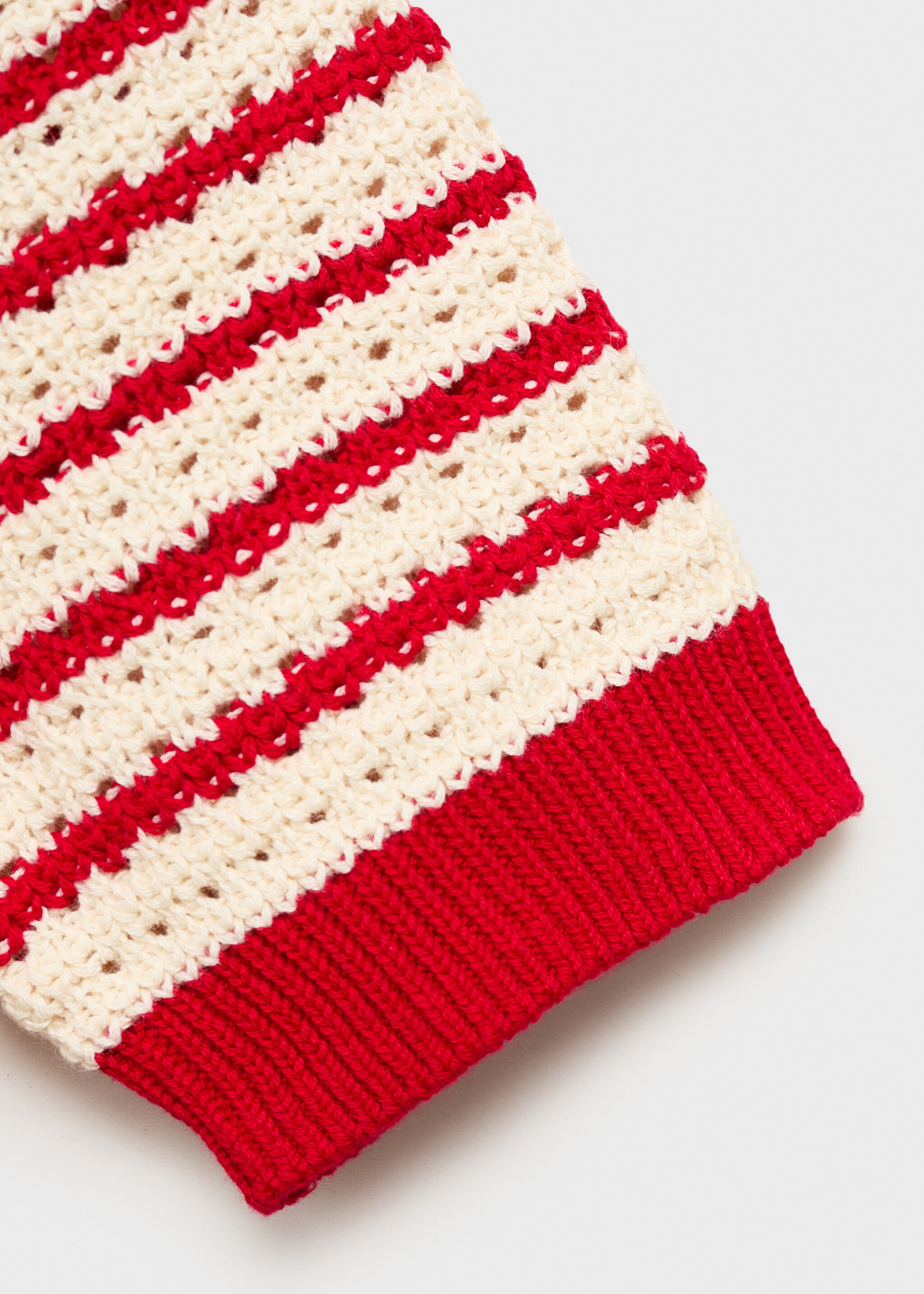 Striped short-sleeved crochet sweater - Details of the article 0, Red. Ref: 87027173-00.