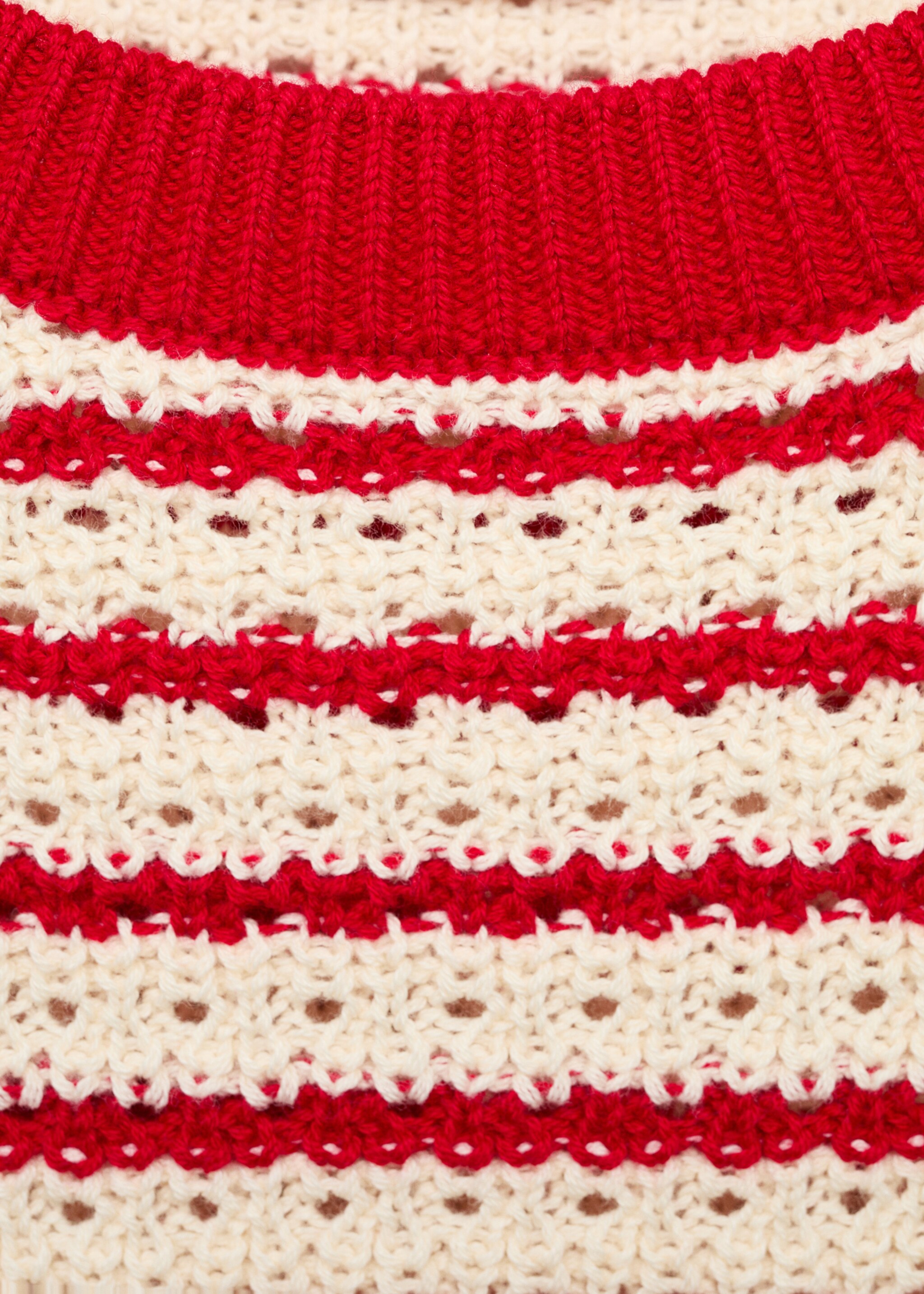 Striped short-sleeved crochet sweater - Details of the article 8, Red. Ref: 87027173-00.