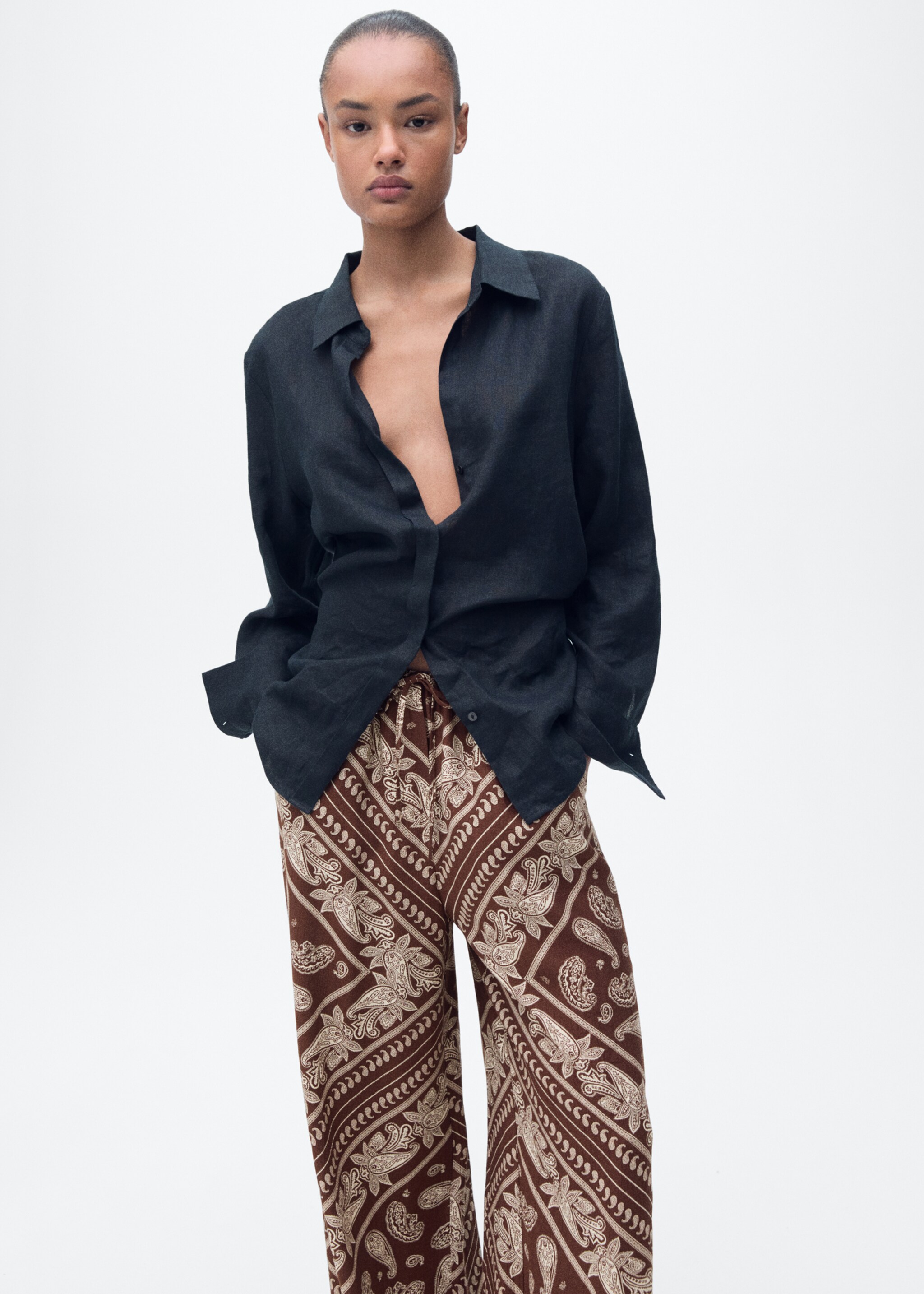 Paisley-print wide leg trousers - Details of the article 2, Brown. Ref: 87027177-00.