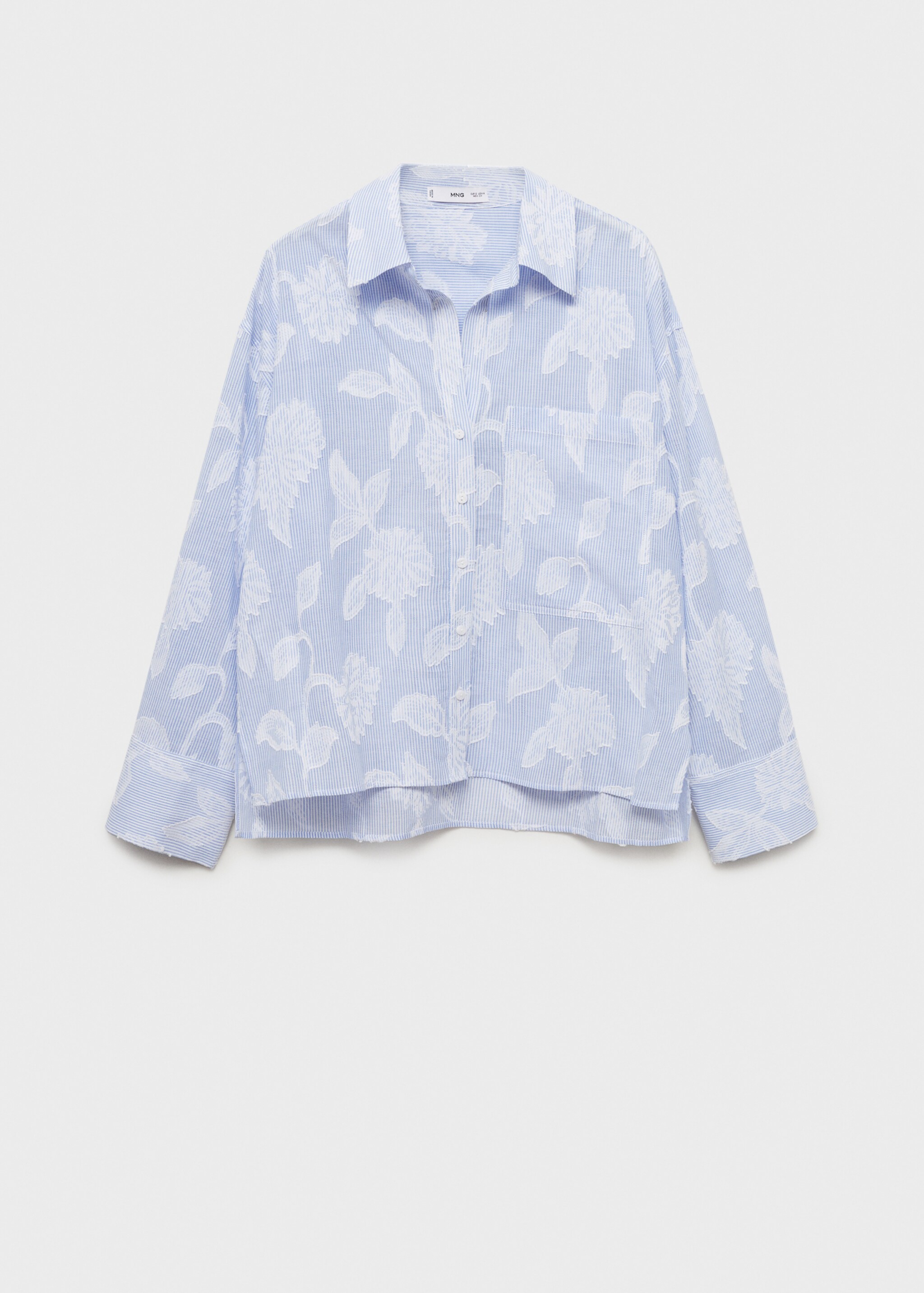 Embroidered oversized striped shirt - Article without model, Sky Blue. Ref: 87027179-00.