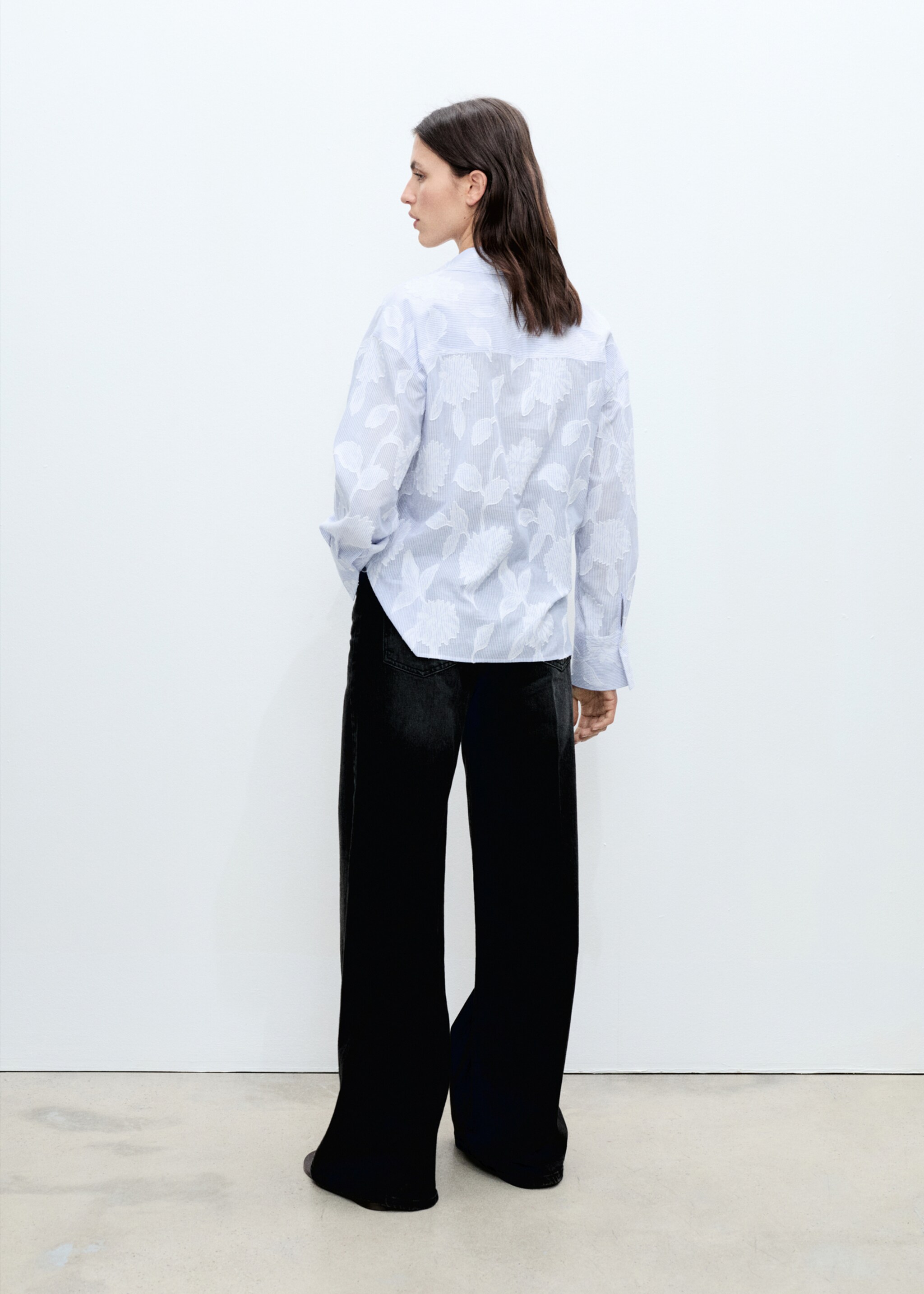 Embroidered oversized striped shirt - Reverse of the article, Sky Blue. Ref: 87027179-00.