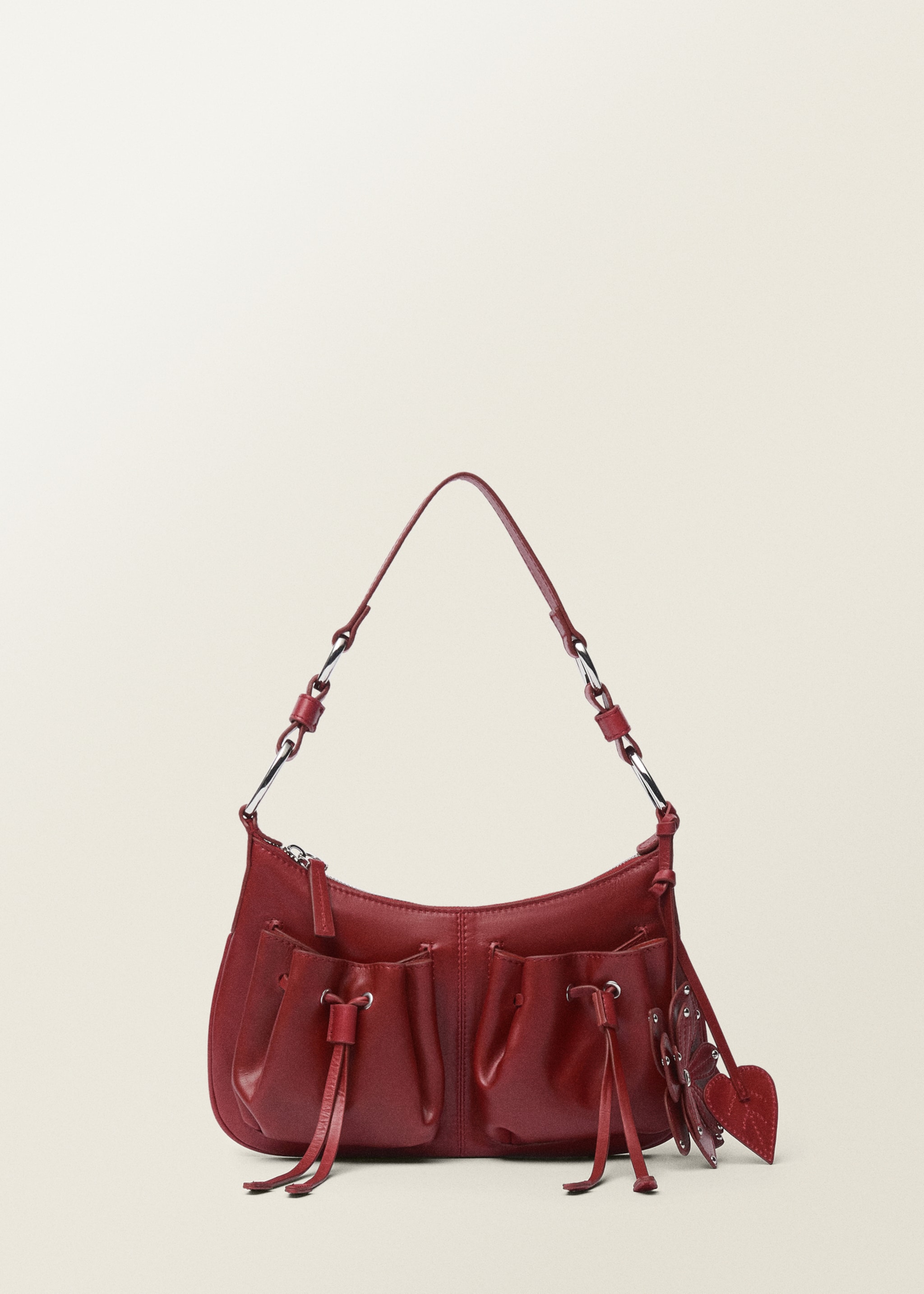 Leather shoulder bag with gathered pockets - Article without model, Red. Ref: 87027715-00.