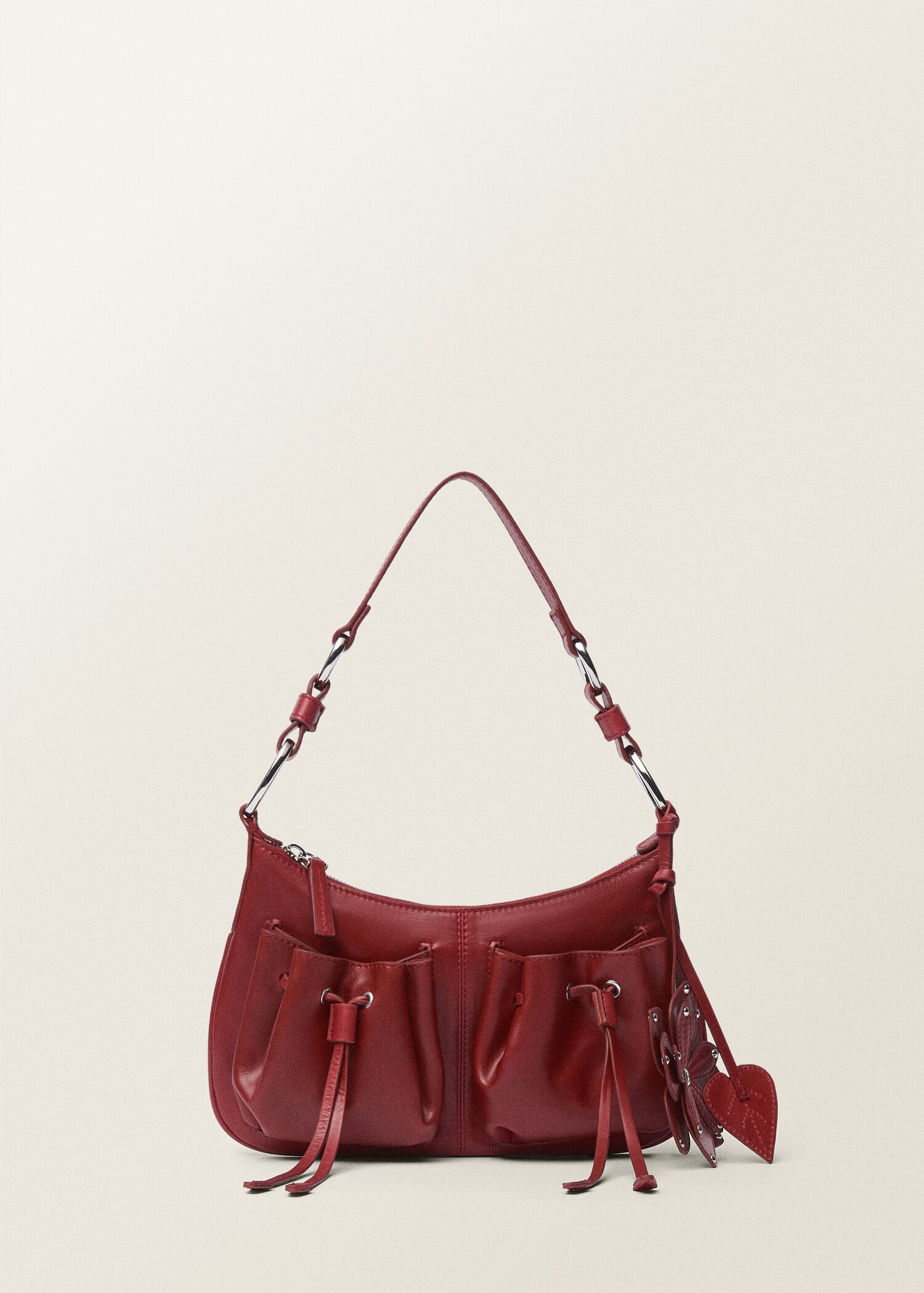 Leather shoulder bag with gathered pockets - Article without model