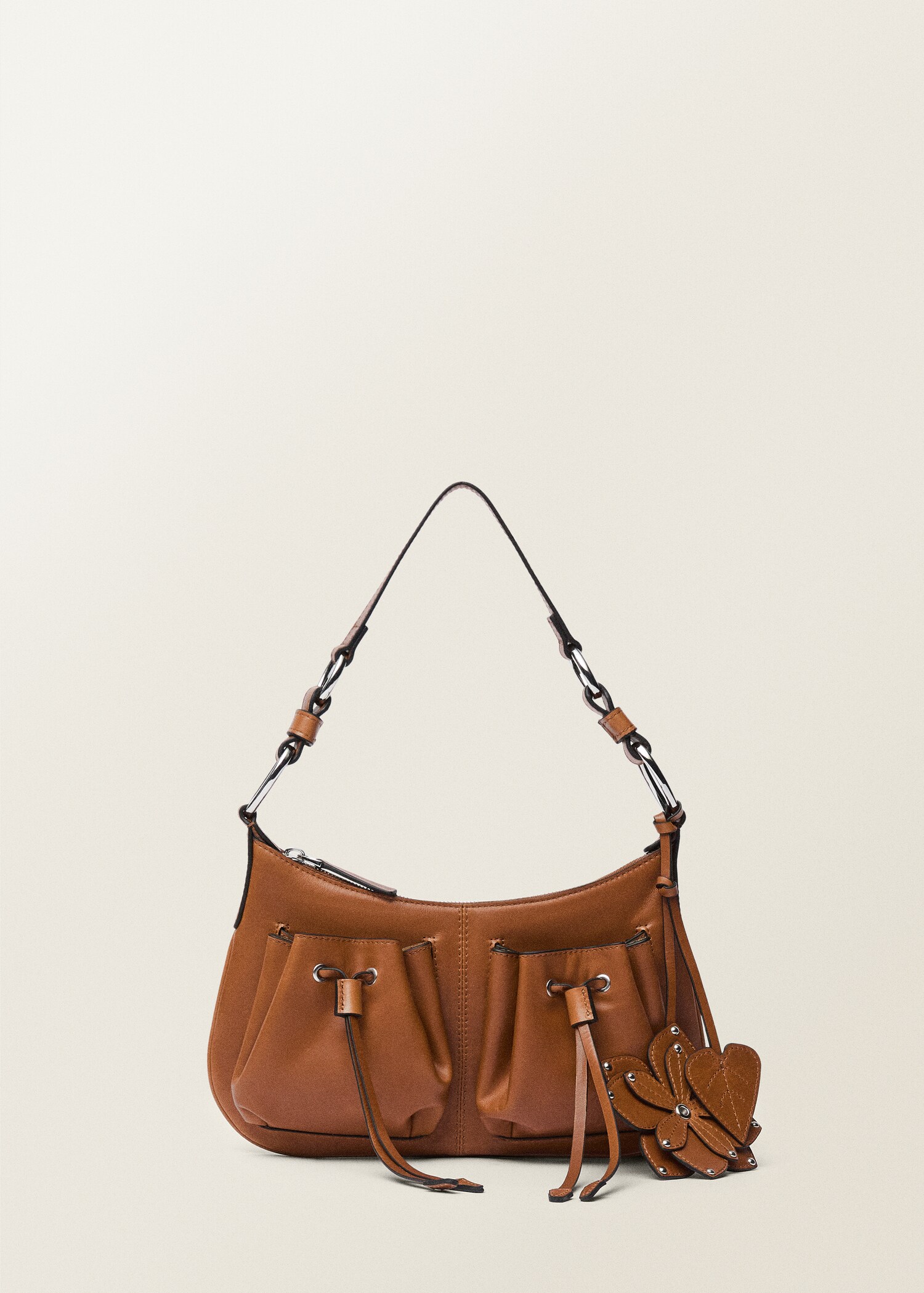 Leather shoulder bag with gathered pockets - Article without model