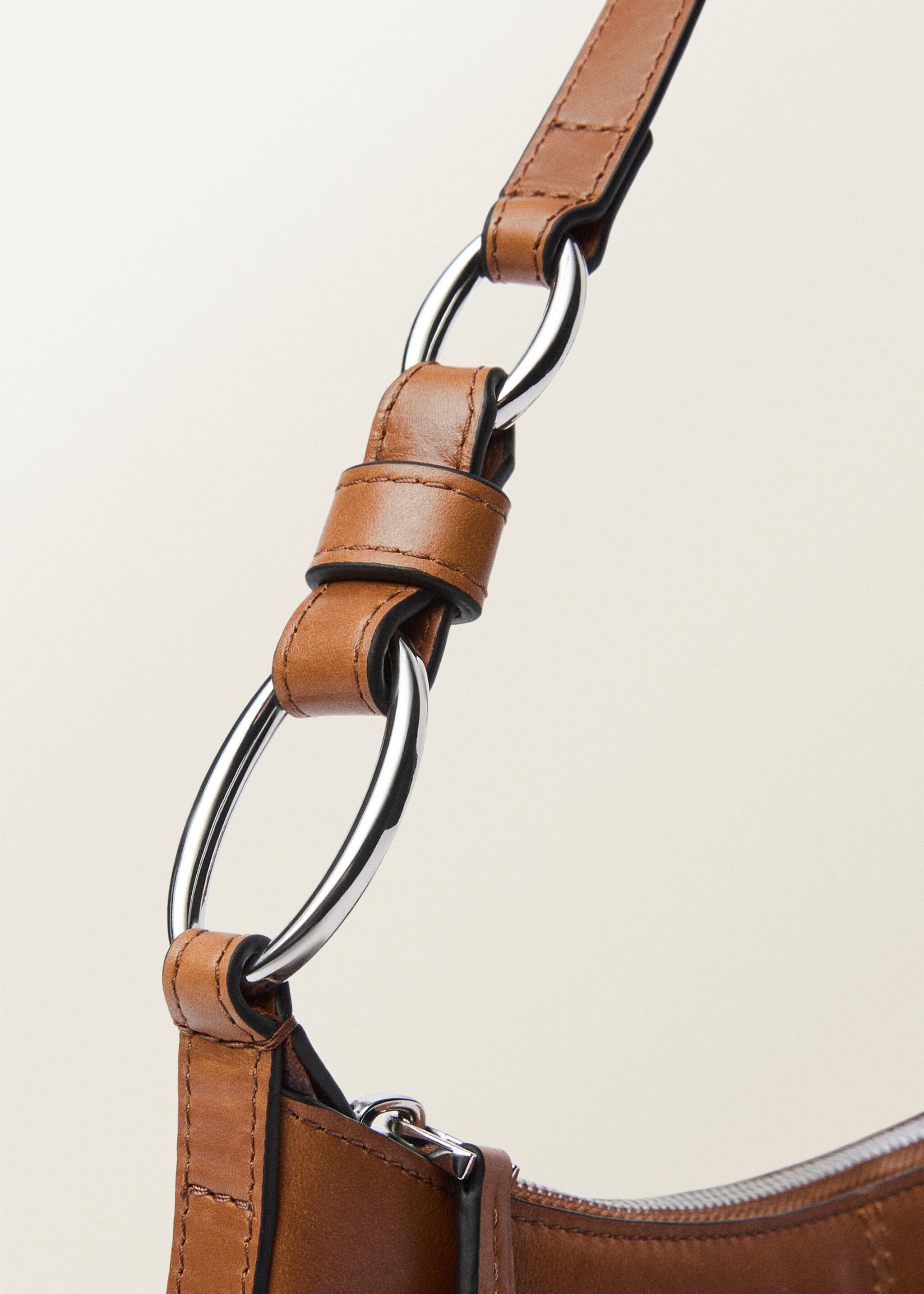 Leather shoulder bag with gathered pockets - Details of the article 1, Leather. Ref: 87027715-00.