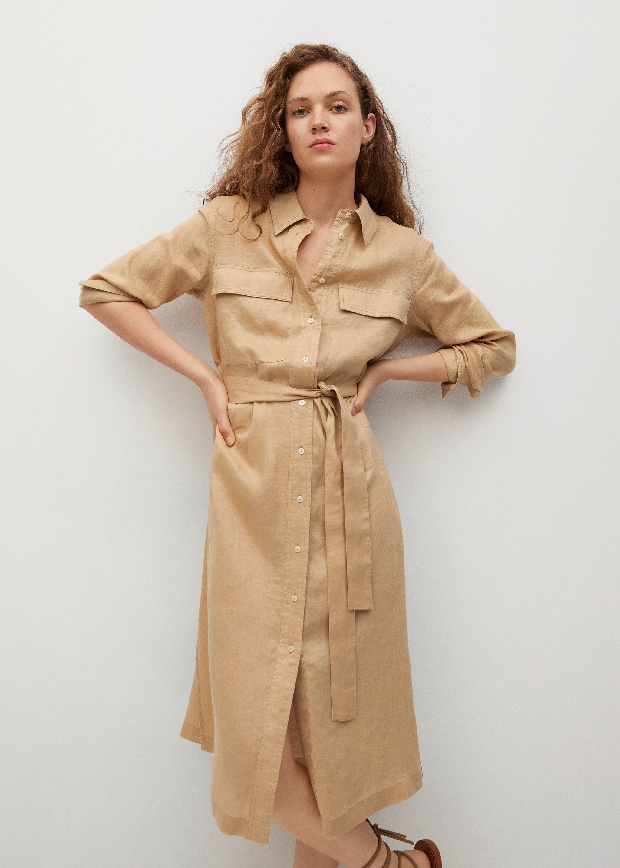 Linen-blend shirt dress - Medium plane