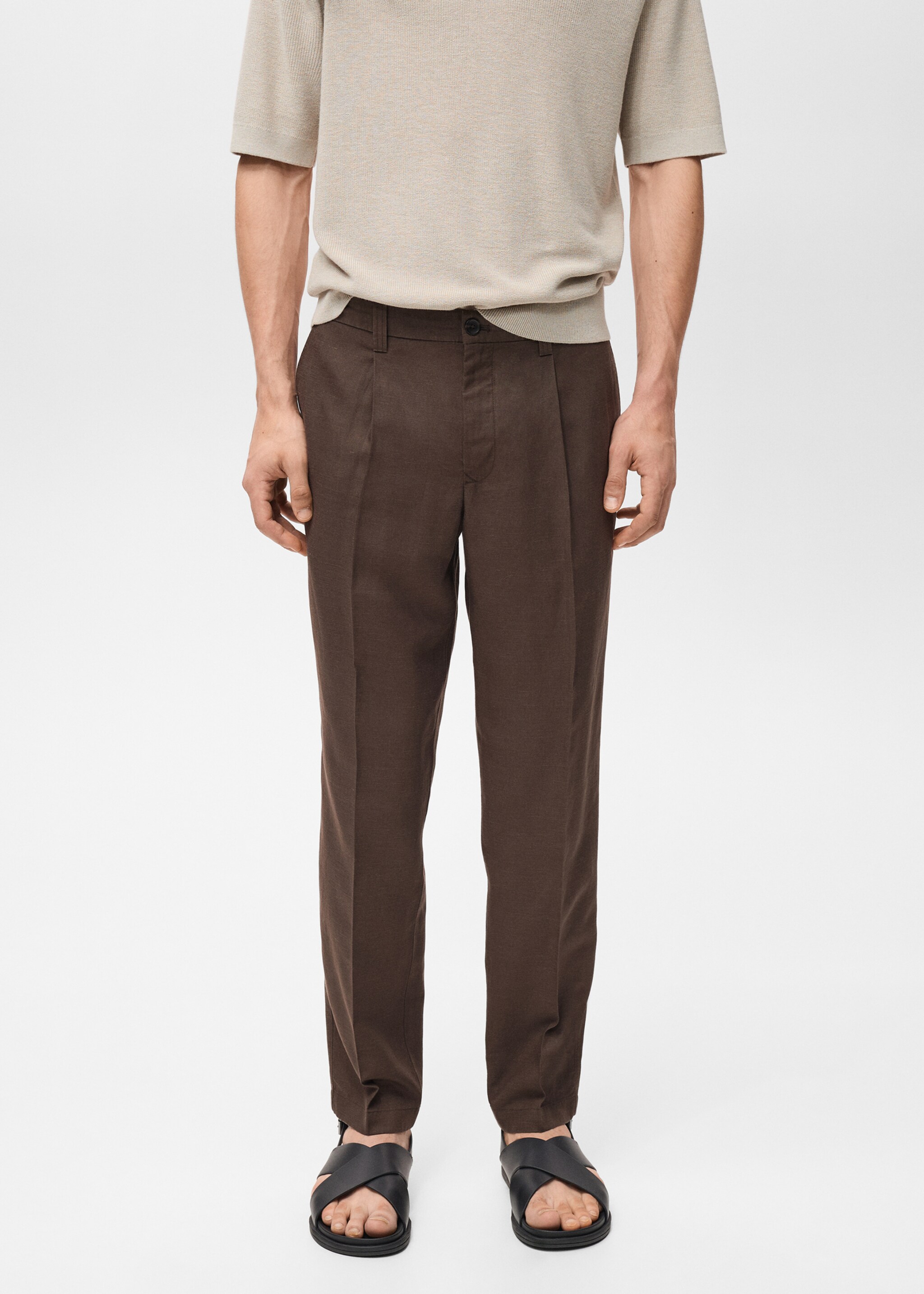 Slim fit linen trousers - Medium plane, Chocolate. Ref: 87027888-00.