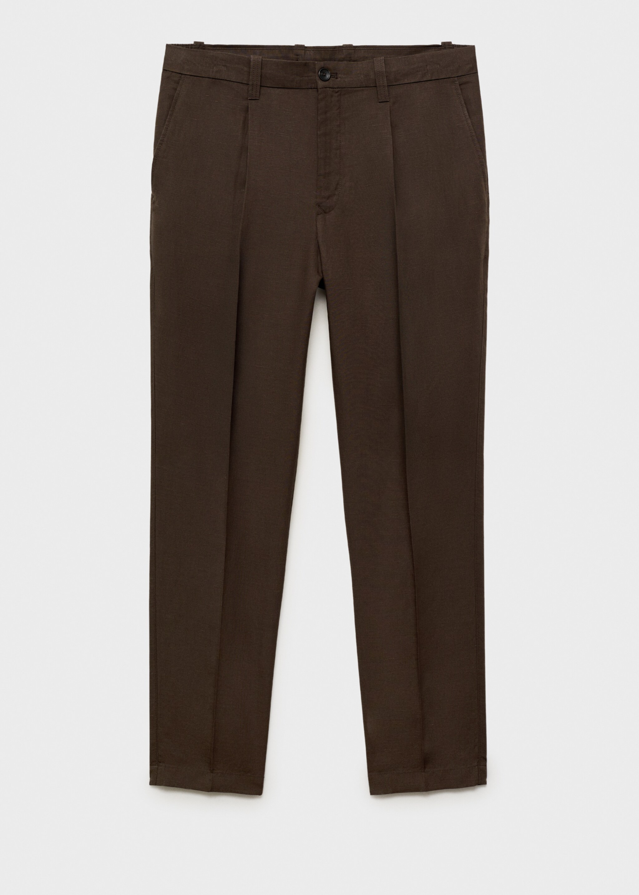 Slim fit linen trousers - Article without model, Chocolate. Ref: 87027888-00.