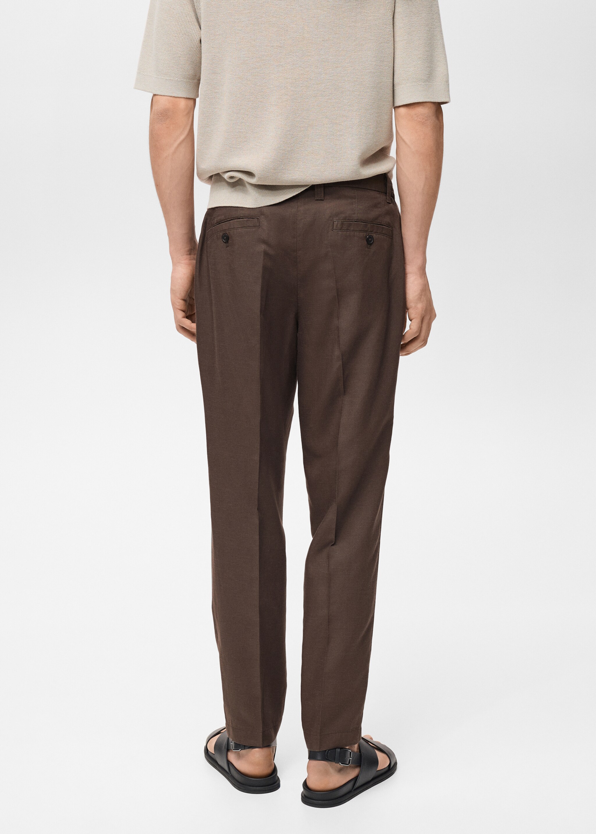 Slim fit linen trousers - Reverse of the article, Chocolate. Ref: 87027888-00.