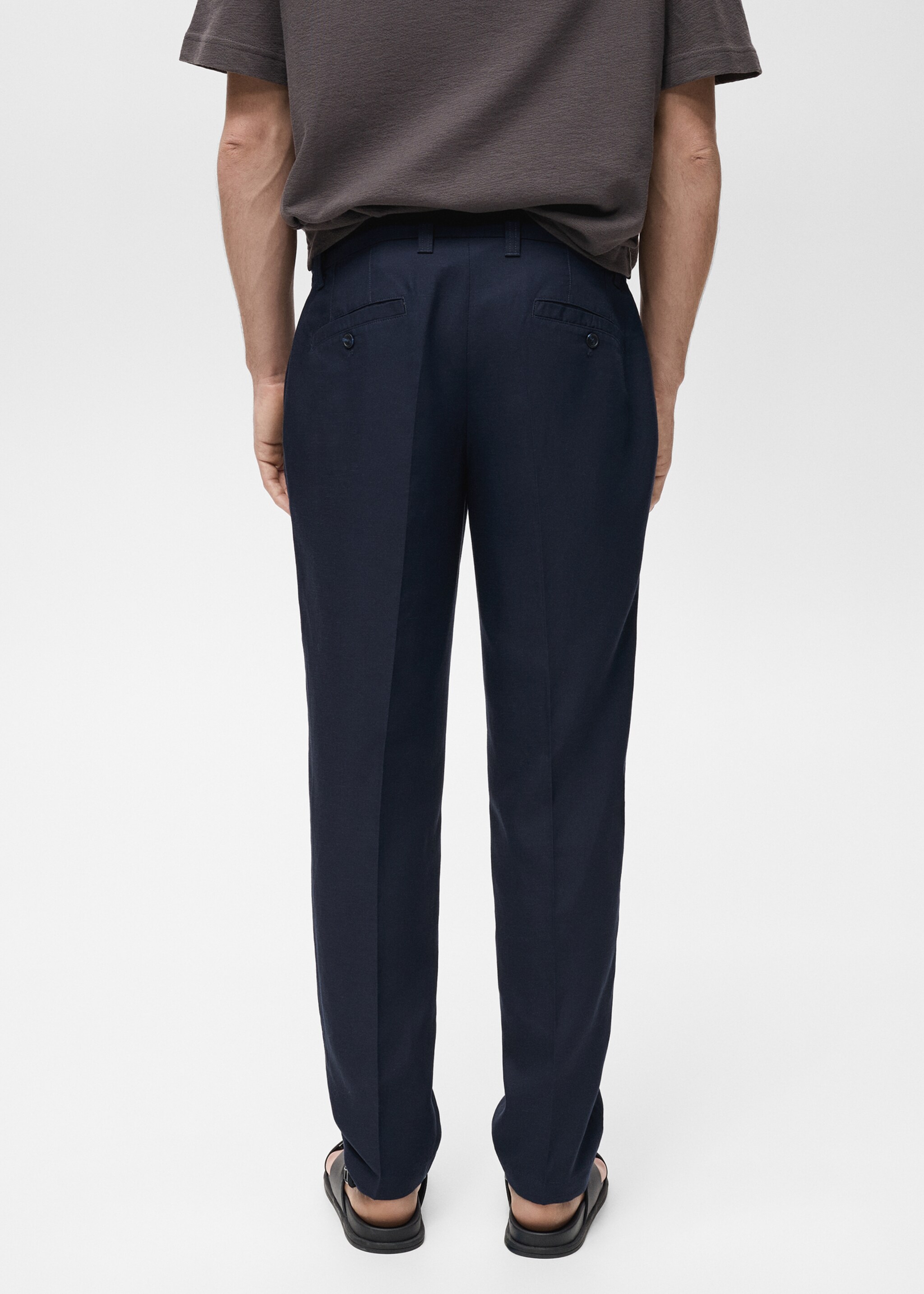 Slim fit linen trousers - Reverse of the article, Dark Navy. Ref: 87027888-00.