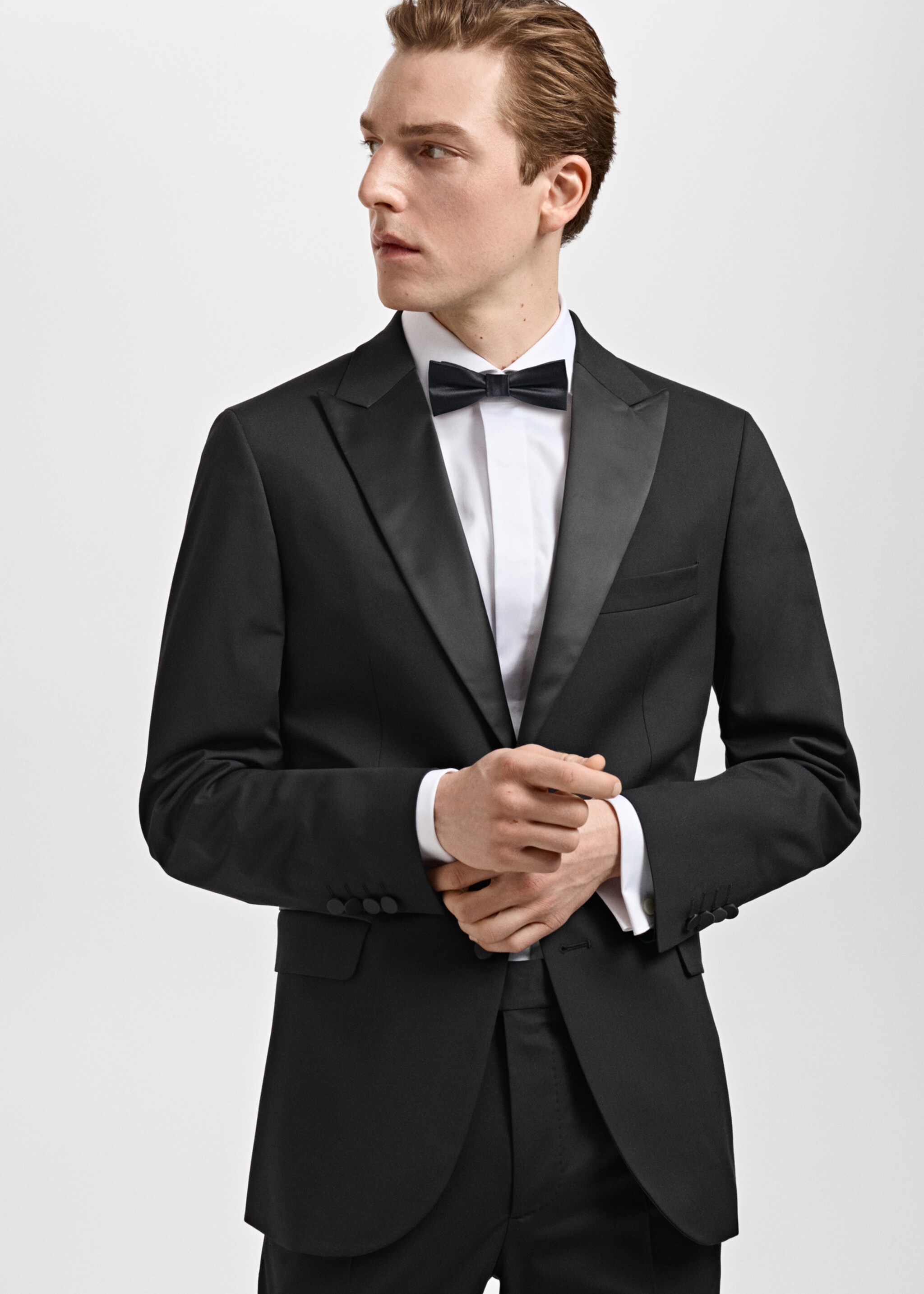Satin lapels suit blazer - Details of the article 6, Black. Ref: 87027889-00.