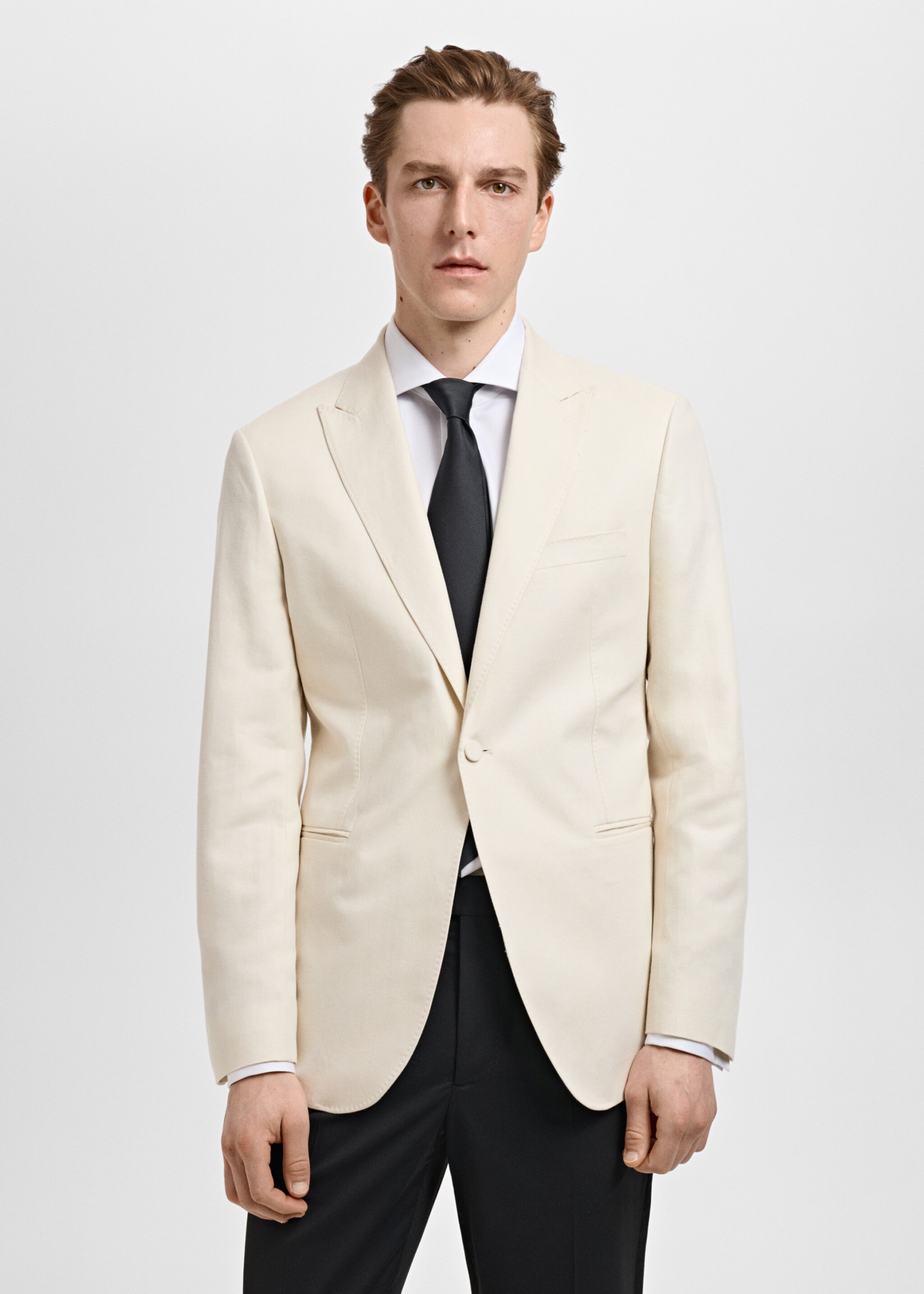 Slim-fit linen suit jacket - Medium plane, Ecru. Ref: 87027890-00.