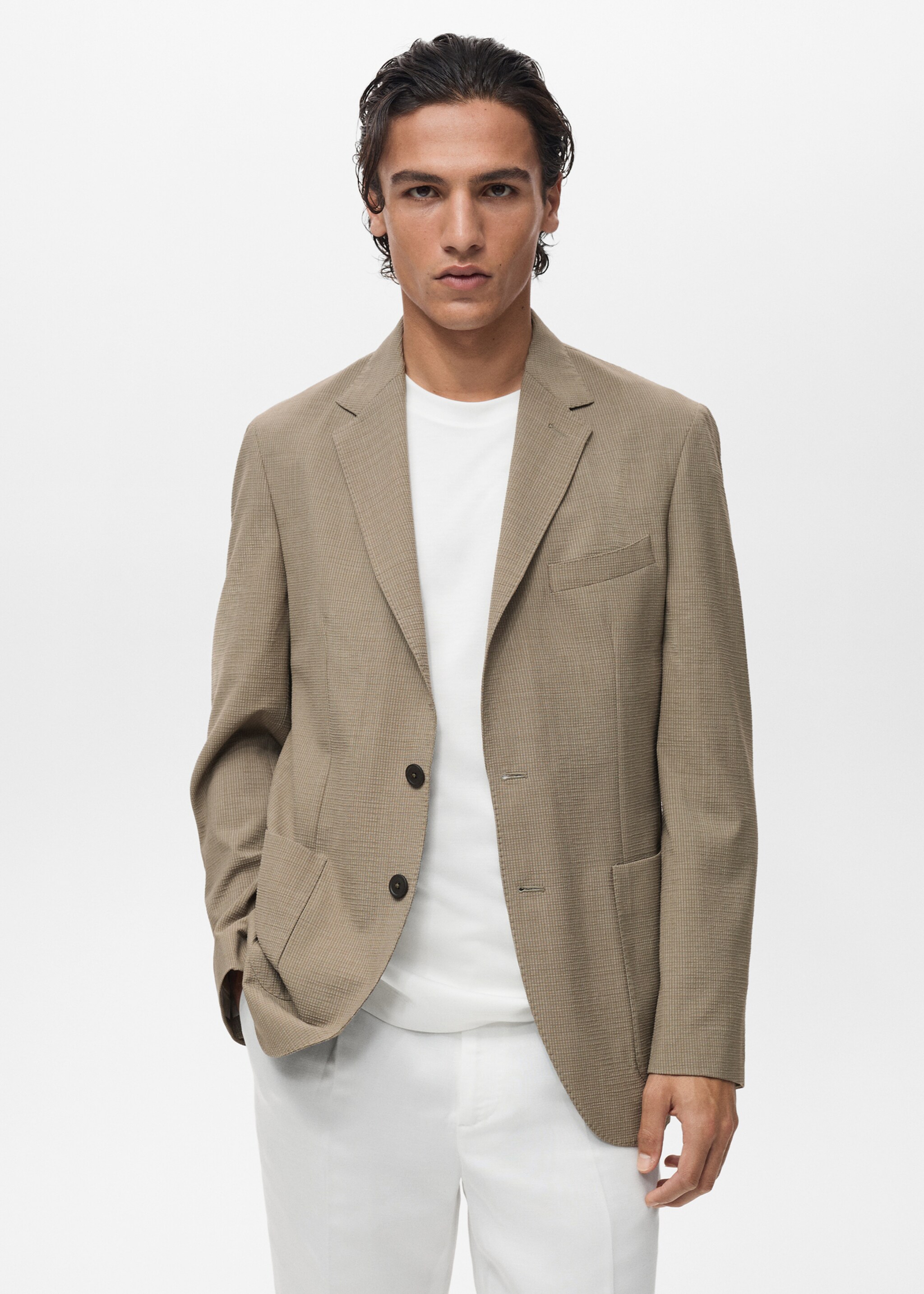 Veste de costume slim fit laine froide - Plan moyen, Gris vison. Ref: 87027892-00.