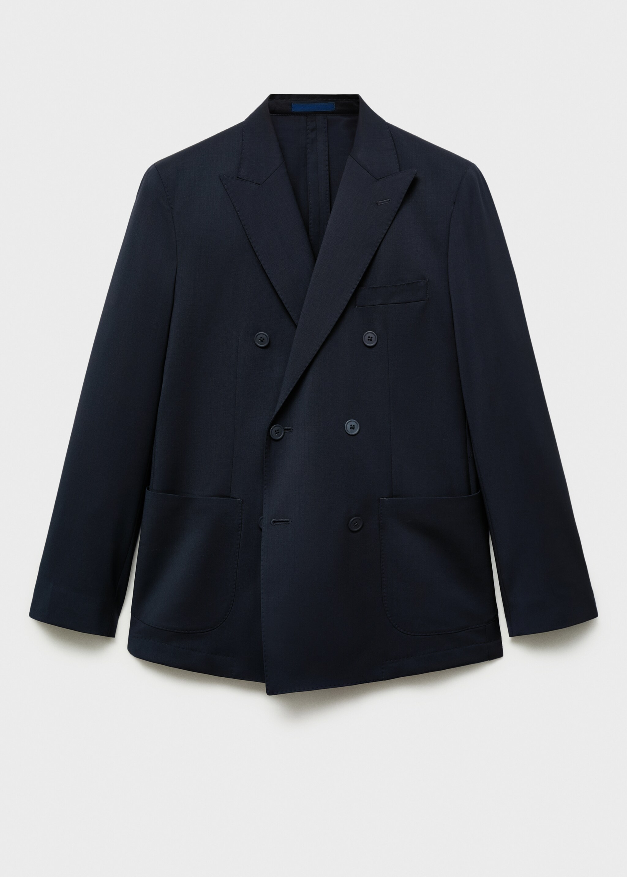 Marynarka garniturowa dwurzędowa z 100% chłodnej wełny - Artykuł bez modela/modelki, Niebieski. Ref: 87027896-00.