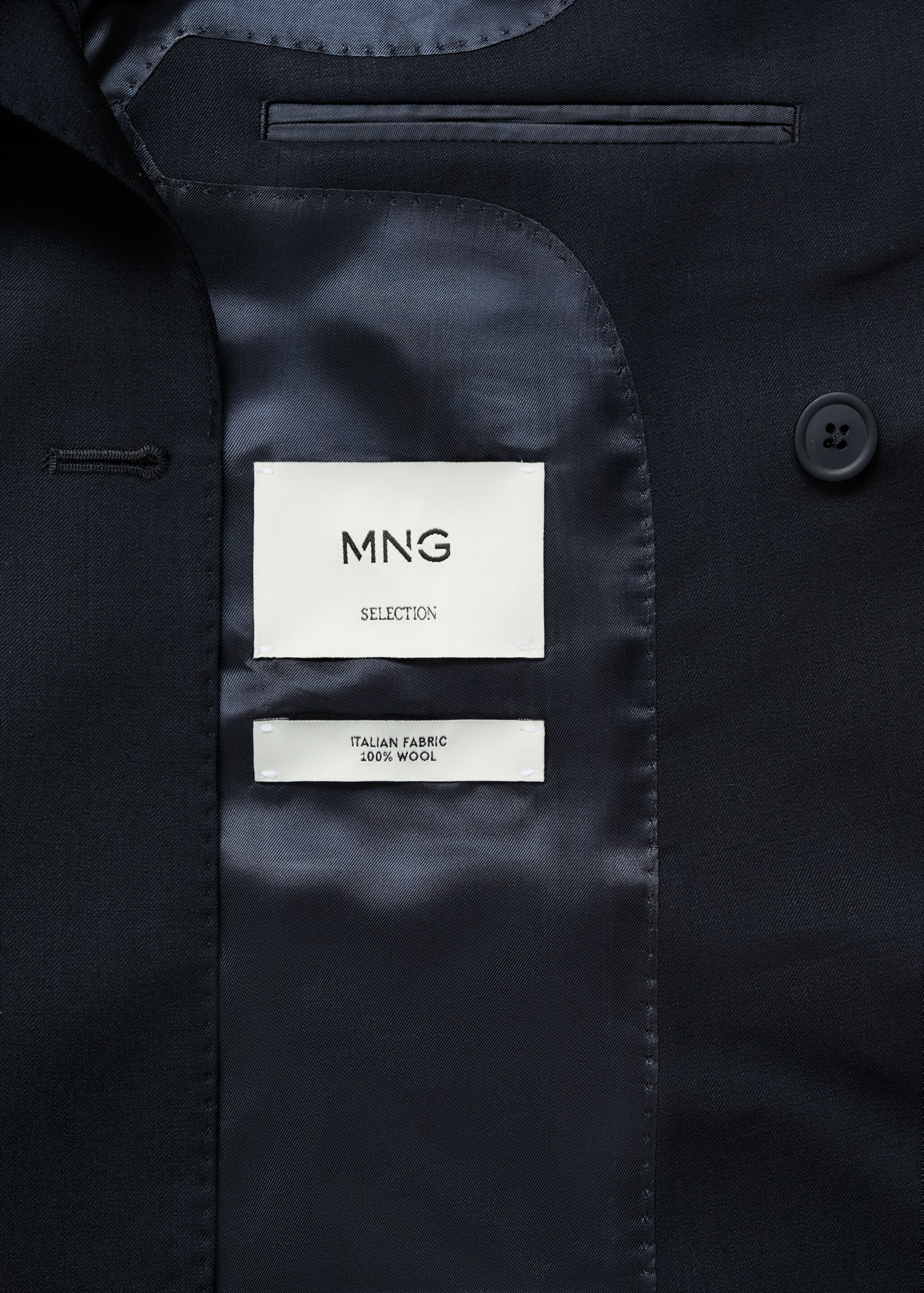 Marynarka garniturowa dwurzędowa z 100% chłodnej wełny - Szczegóły artykułu 0, Niebieski. Ref: 87027896-00.