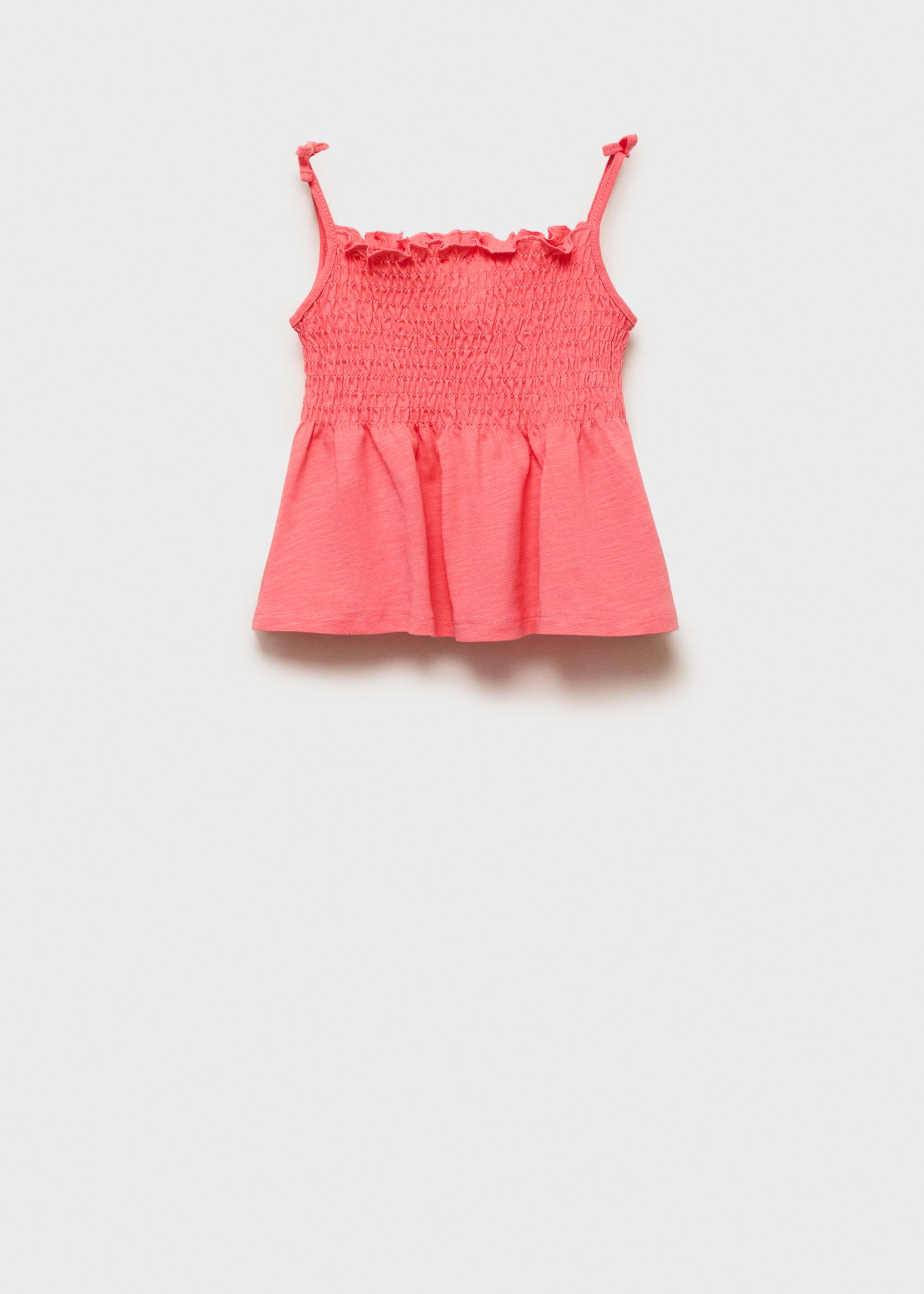 Ruched strapless top - Article without model, Coral Red. Ref: 87027897-00.