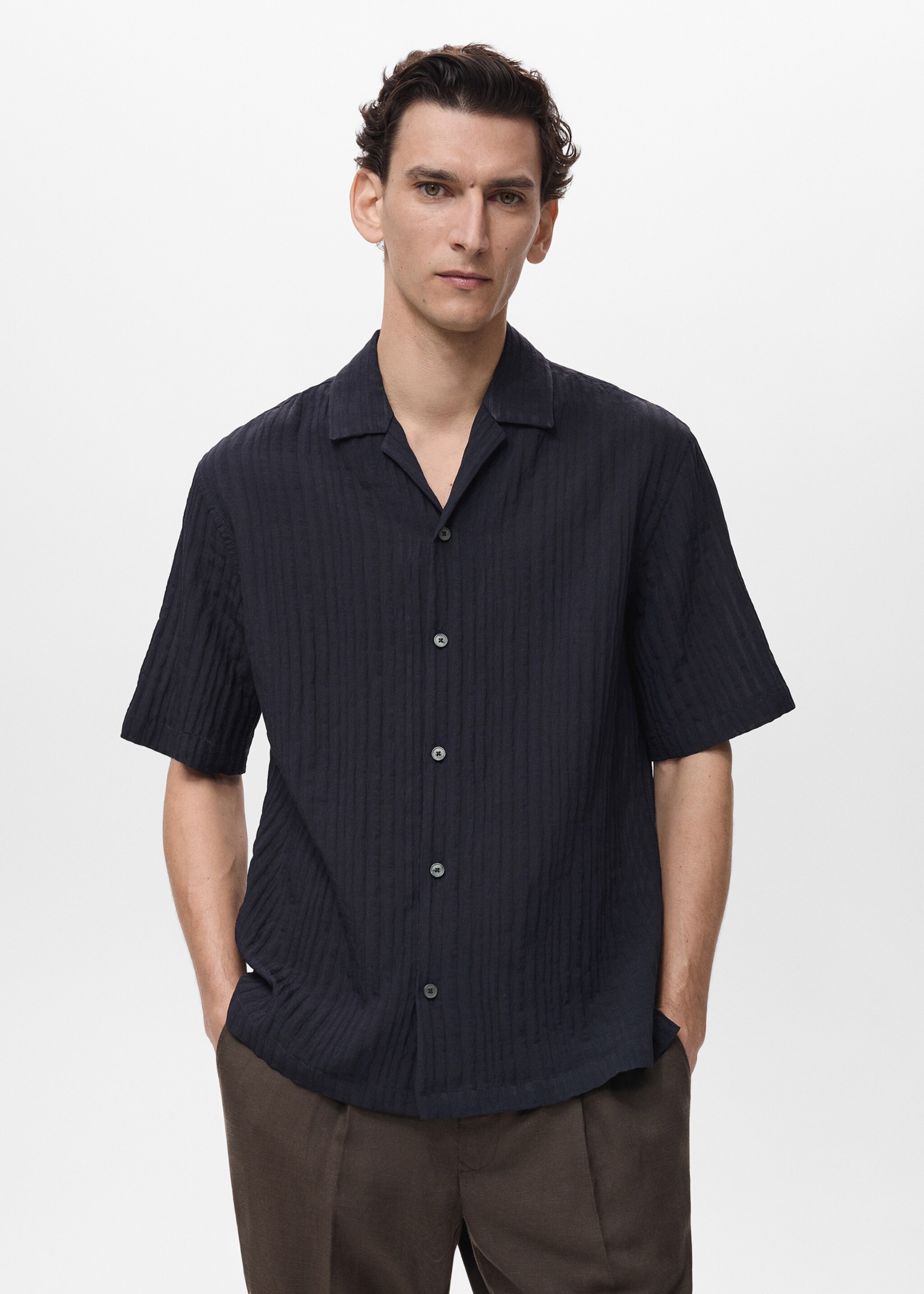Stripped structure shirt - Medium plane, Dark Navy. Ref: 87027906-00.