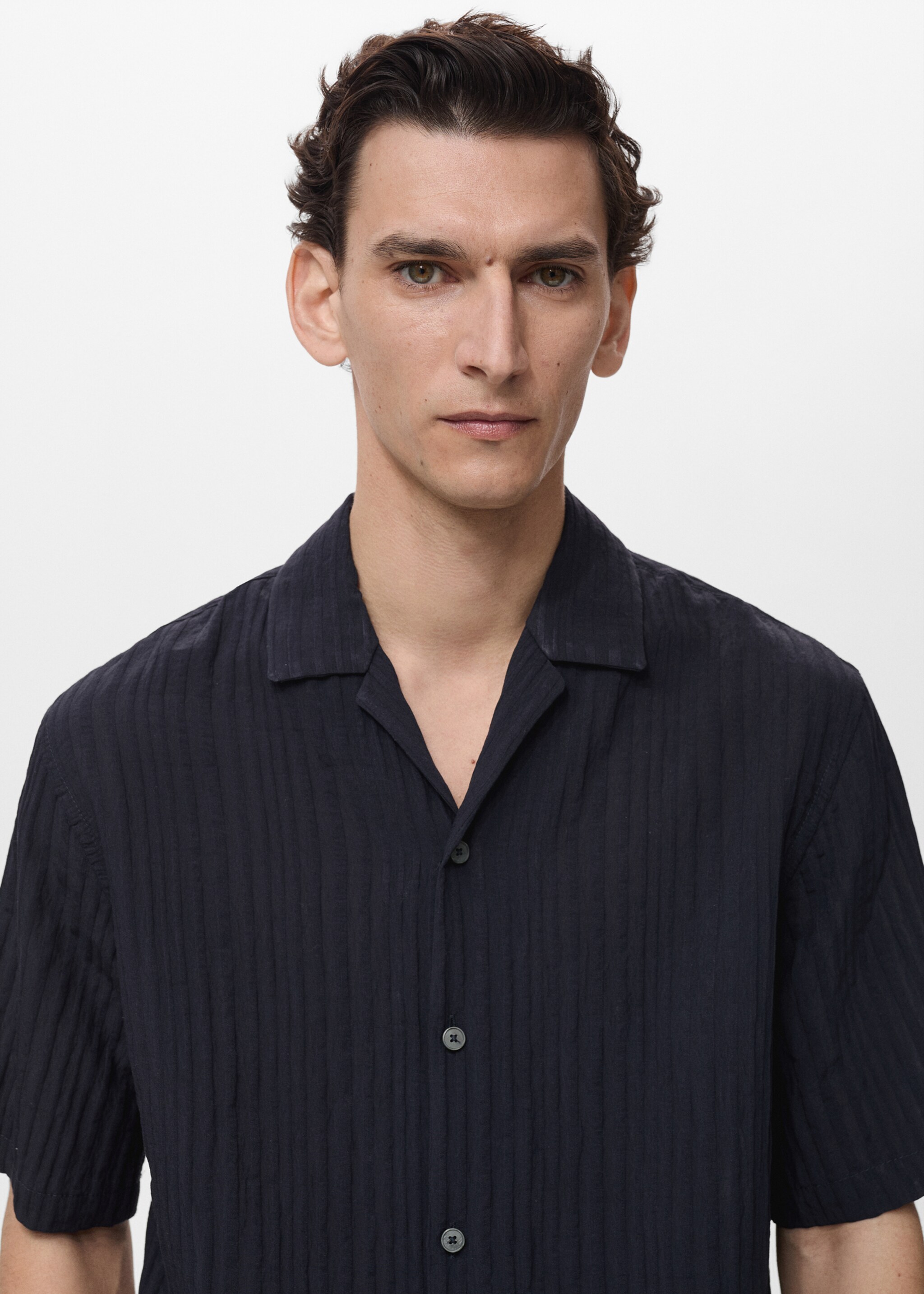 Stripped structure shirt - Details of the article 1, Dark Navy. Ref: 87027906-00.