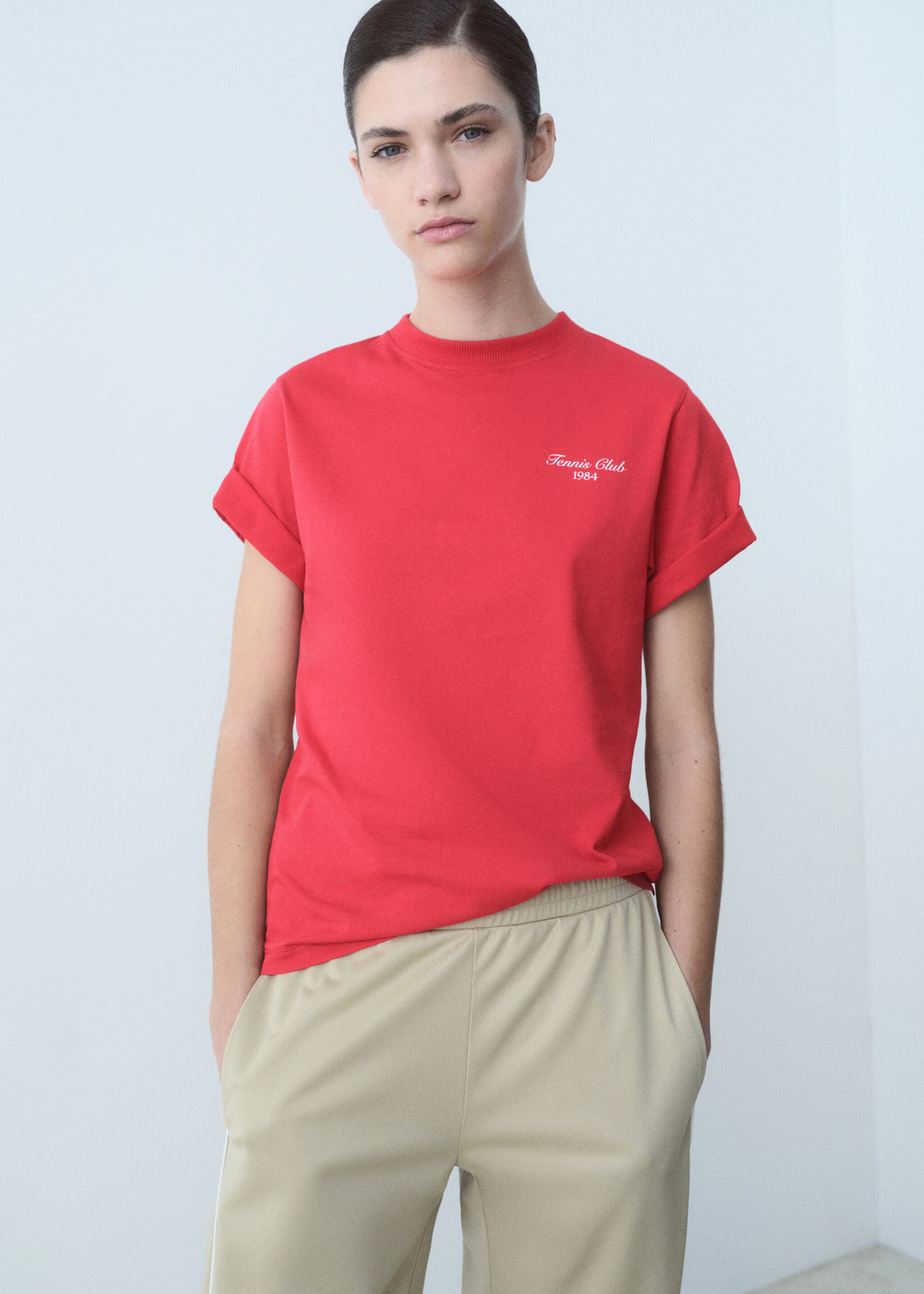 Cotton t-shirt with printed message - Medium plane, Red. Ref: 87027908-00.