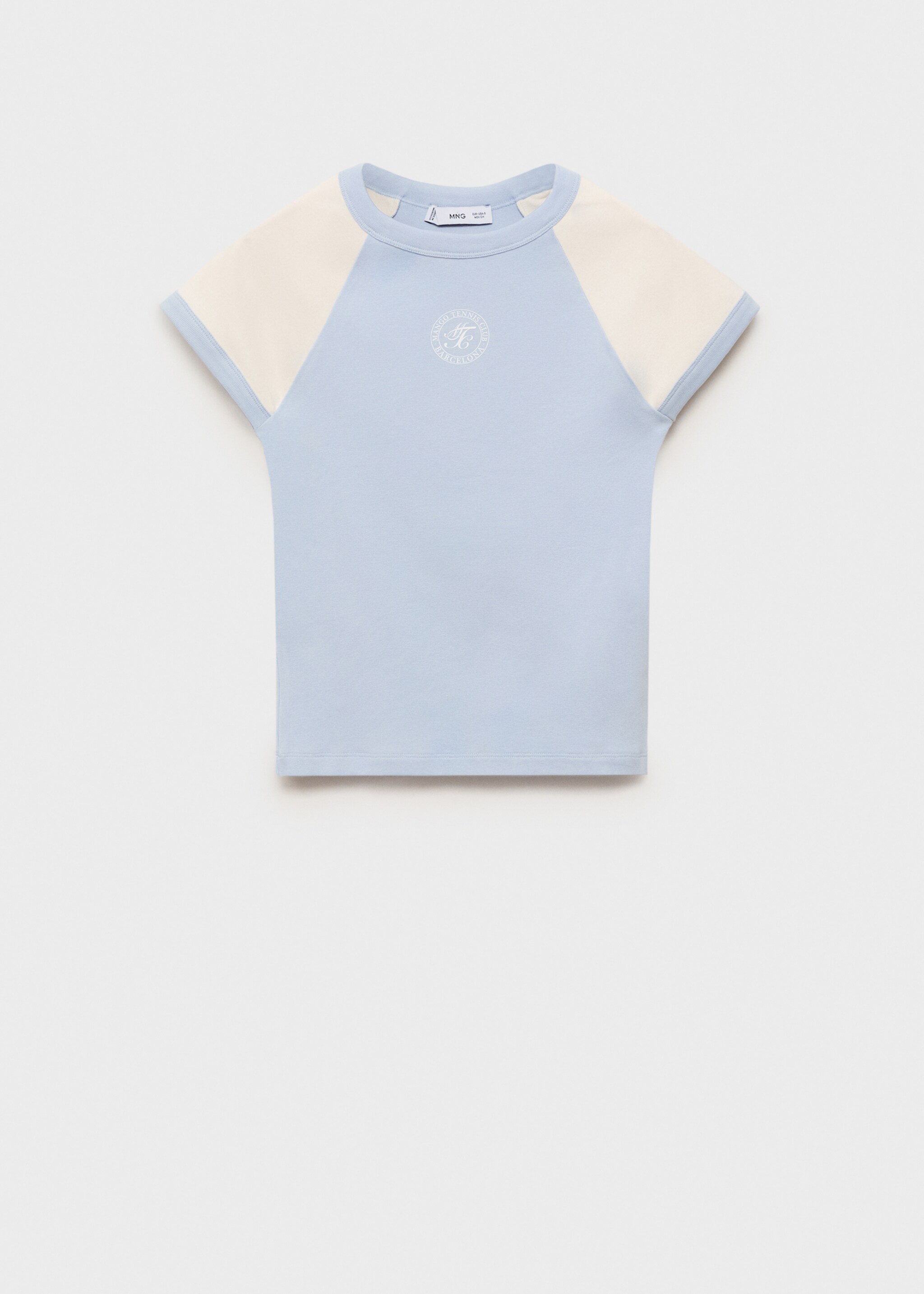 Cotton t-shirt with contrasting sleeves - Article without model, Sky Blue. Ref: 87027909-00.