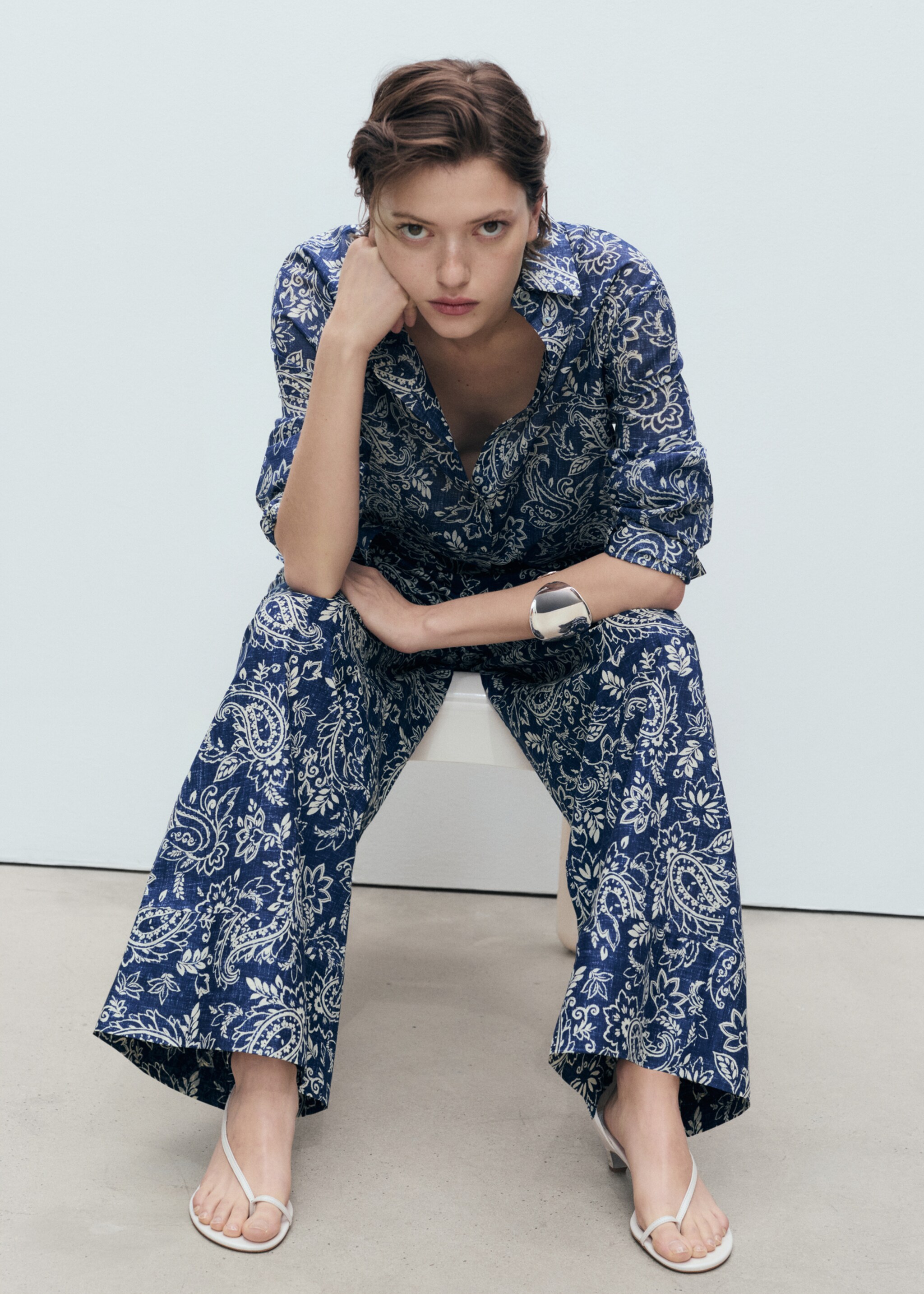 Pantalon imprimé coton - Détail de l'article 2, Bleu. Ref: 87028645-00.