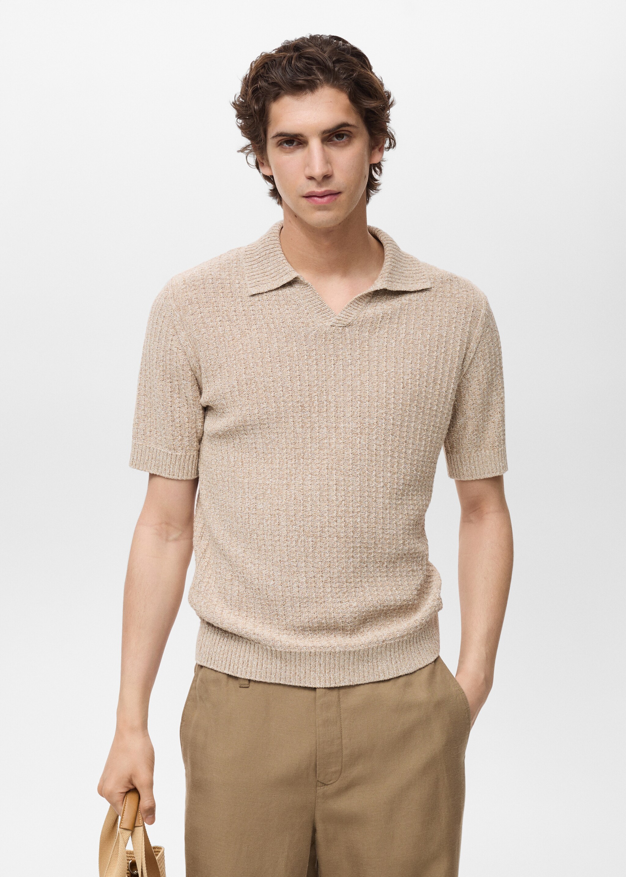 Polo algodón punto estructura - Plano medio, Beige. Ref: 87029213-00.