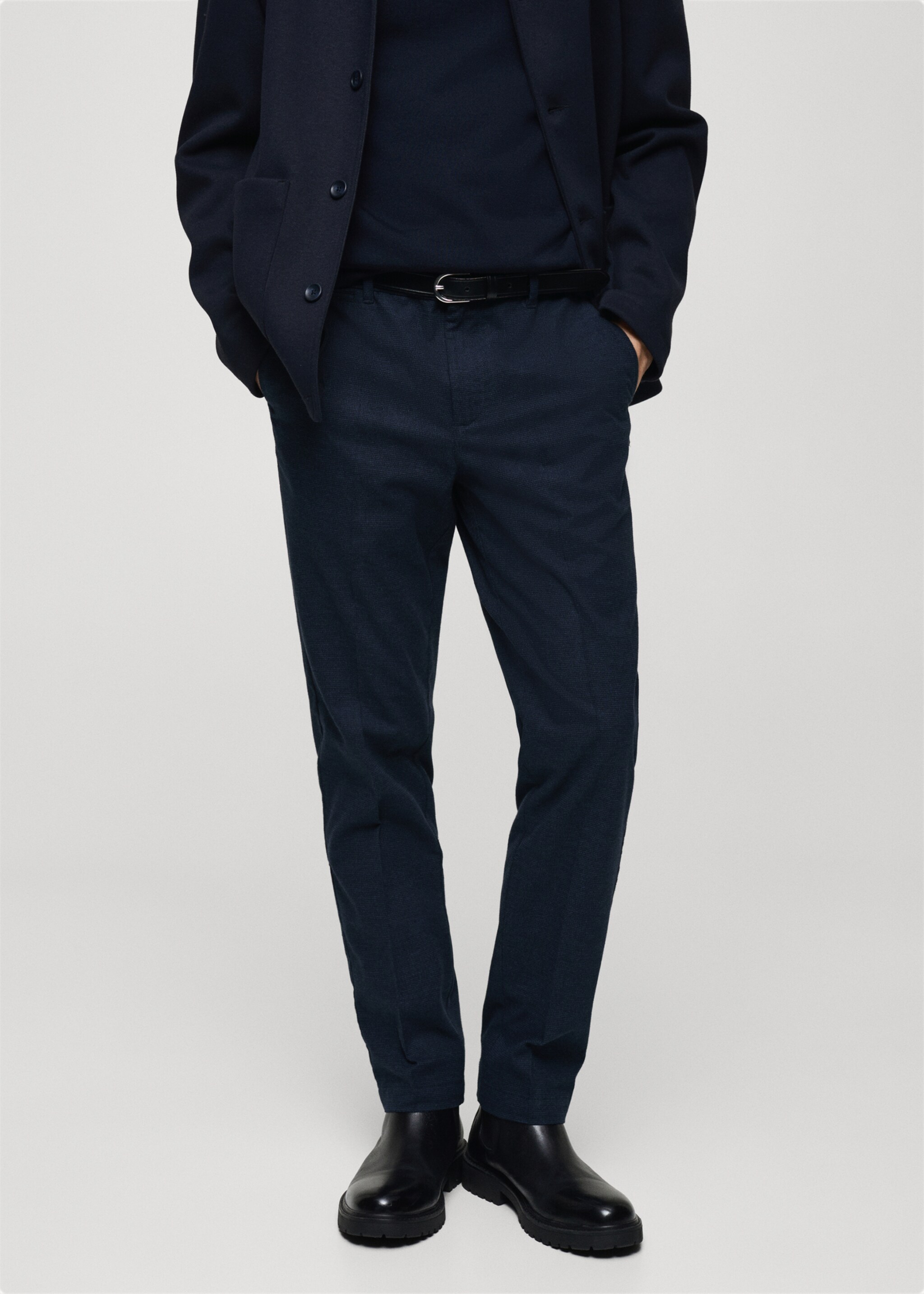 Micro-houndstooth flannel pants - Medium plane, Indigo Blue. Ref: 87030254-00.