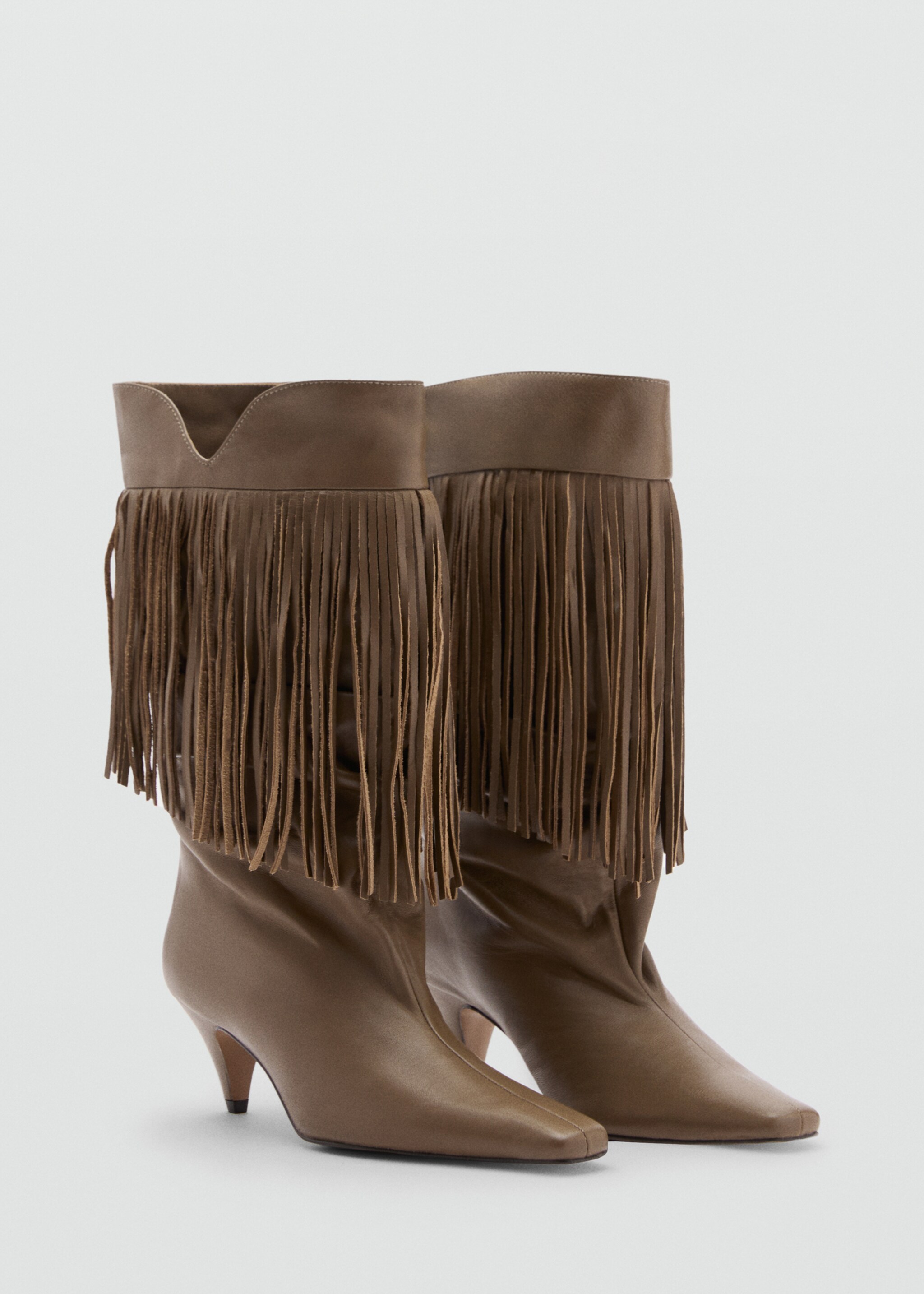 Leather ankle boot with fringe heel - Medium plane, Khaki. Ref: 87030257-00.