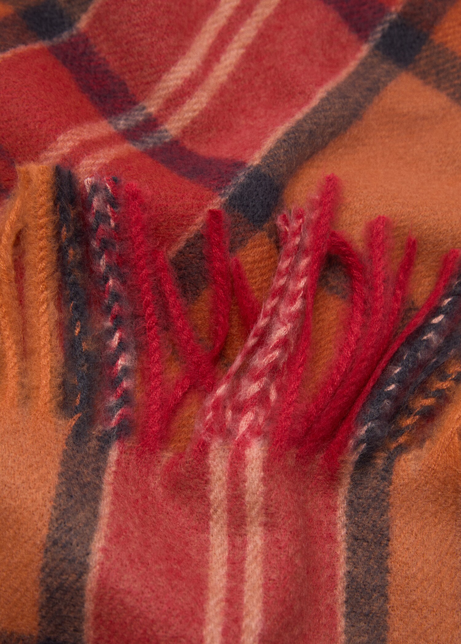 Check scarf with fringed ends - Medium plane
