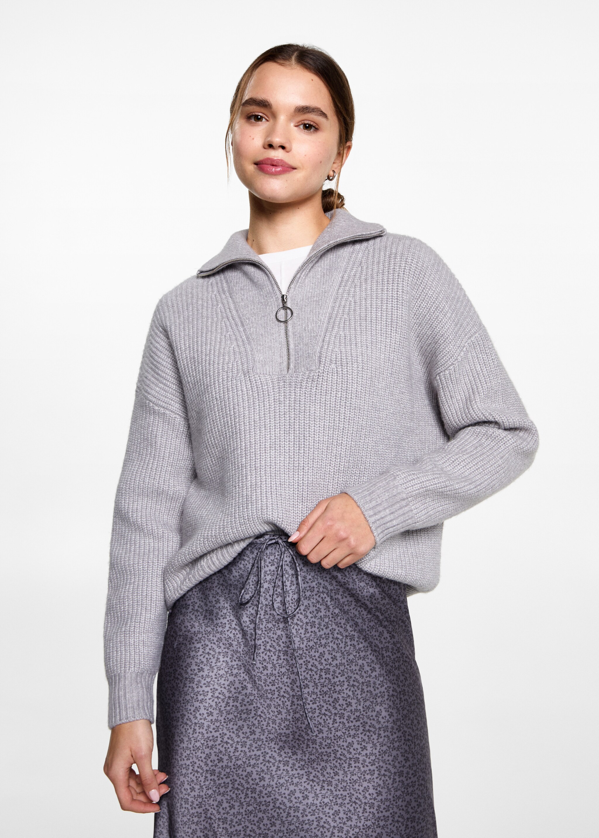 Bedrukte satijnen rok - Middenvlak, Lila. Ref: 87030265-00.