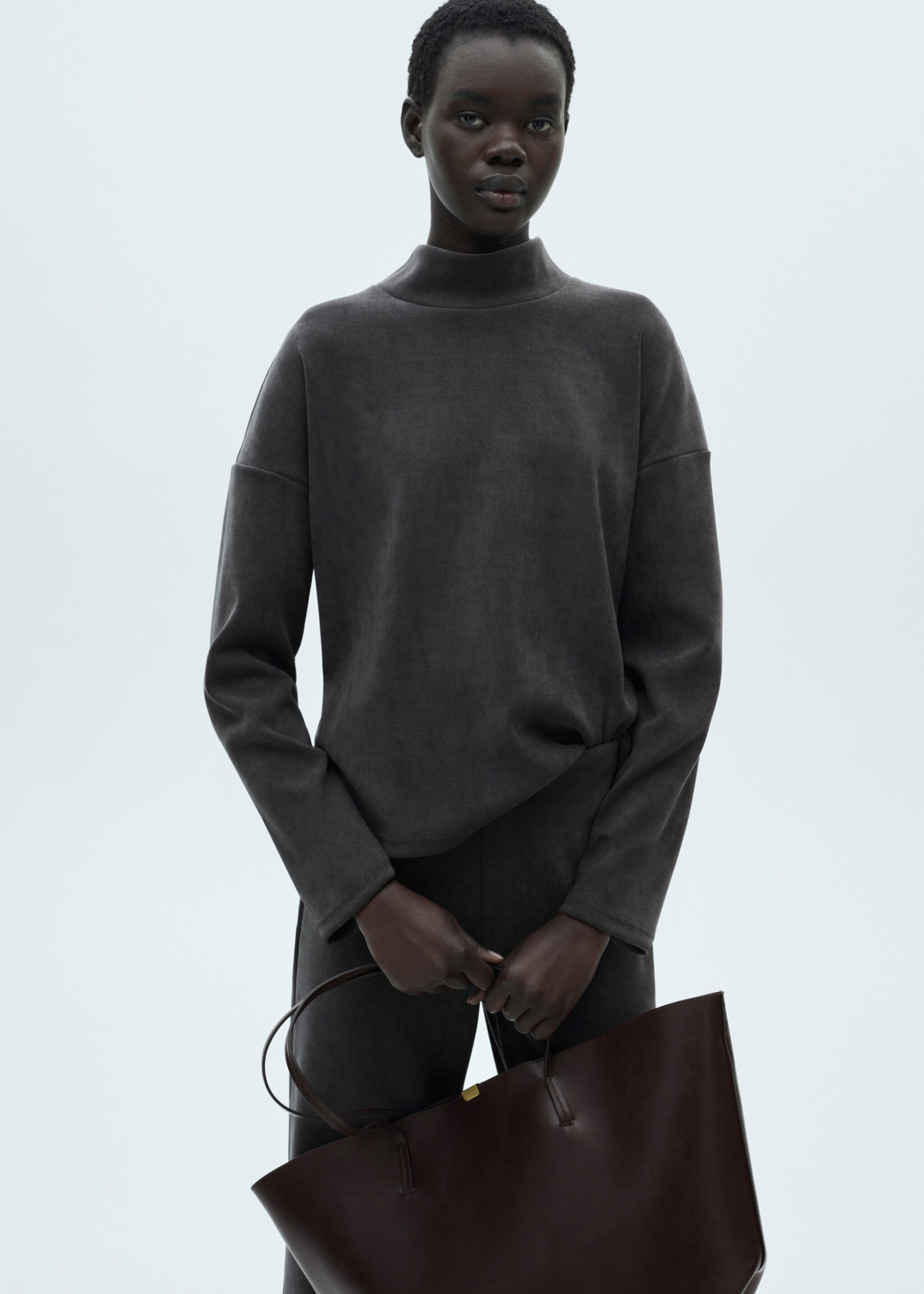 Corduroy sweatshirt with perkins neck - Medium plane, Dark Heather Grey. Ref: 87030351-00.