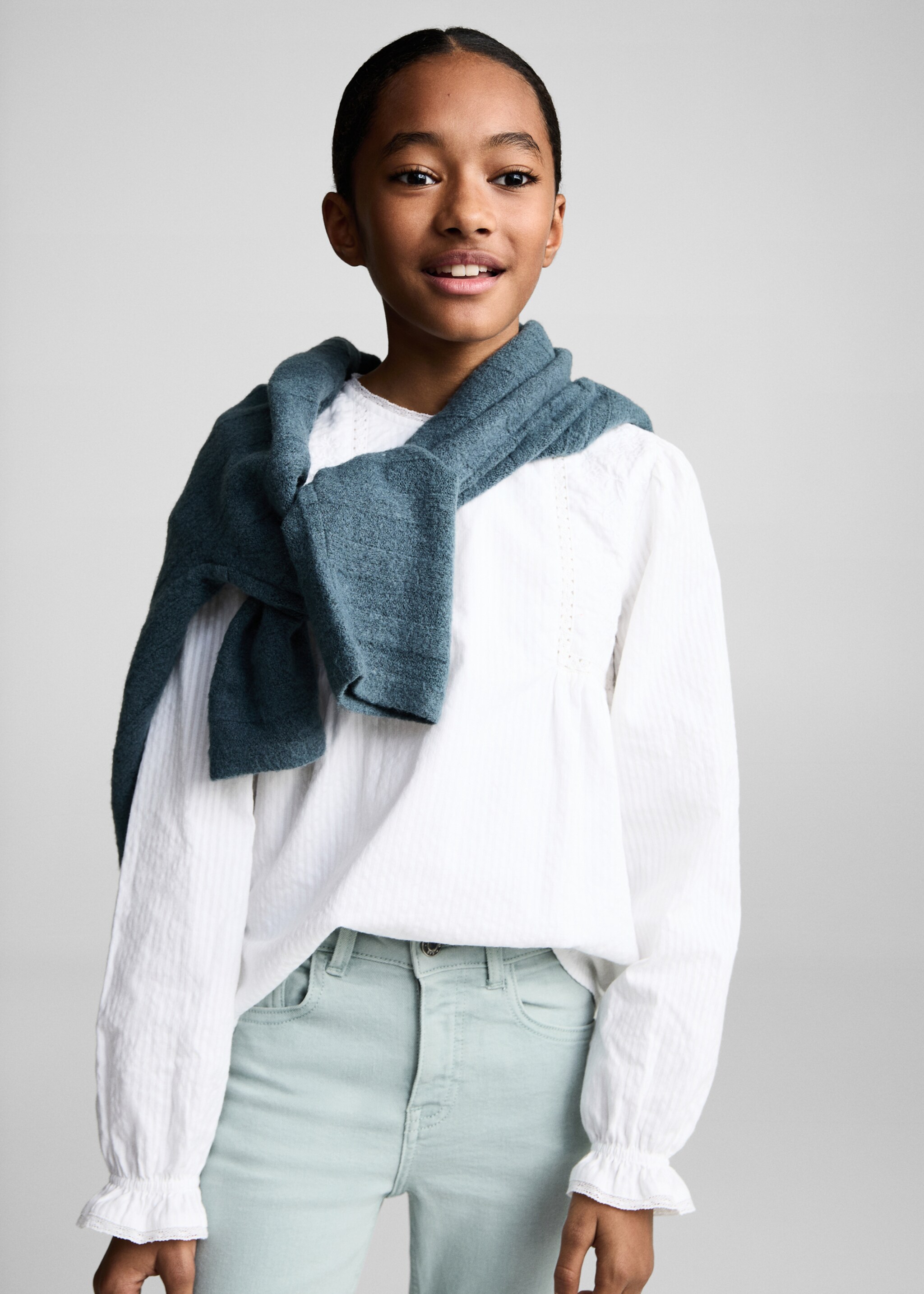 Frayed low-rise skinny jeans - Medium plane, Turquoise. Ref: 87030425-00.