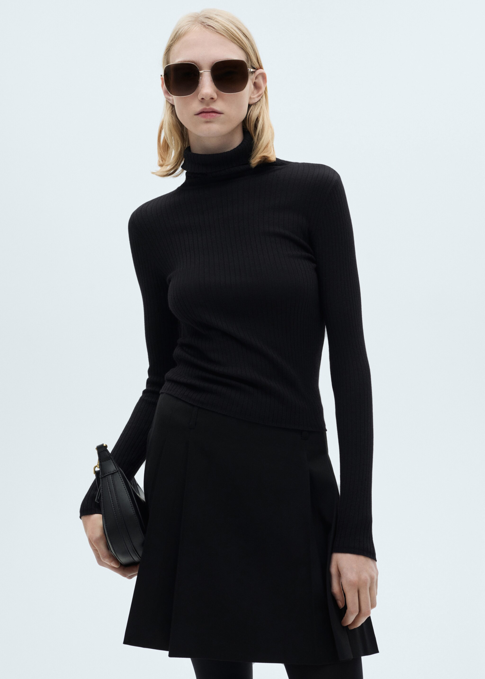 Wool blend turtleneck sweater - Medium plane, Black. Ref: 87030441-00.