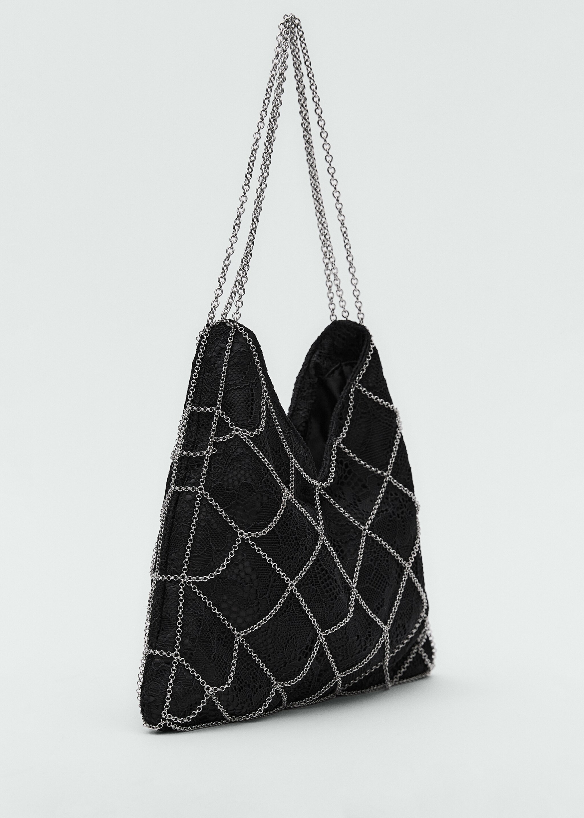 Guipure mesh chain bag - Medium plane, Black. Ref: 87030450-00.