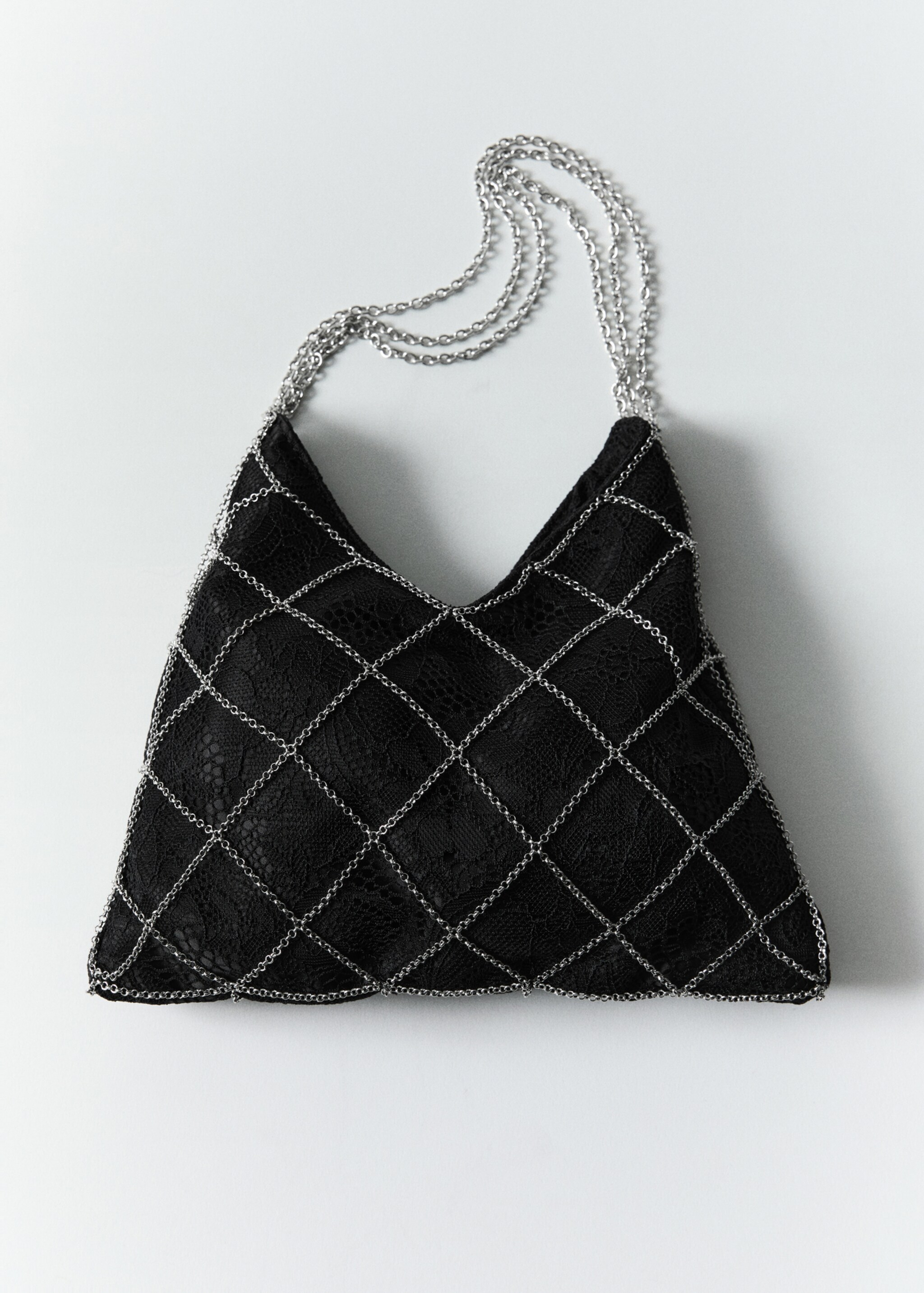 Guipure mesh chain bag - Details of the article 5, Black. Ref: 87030450-00.