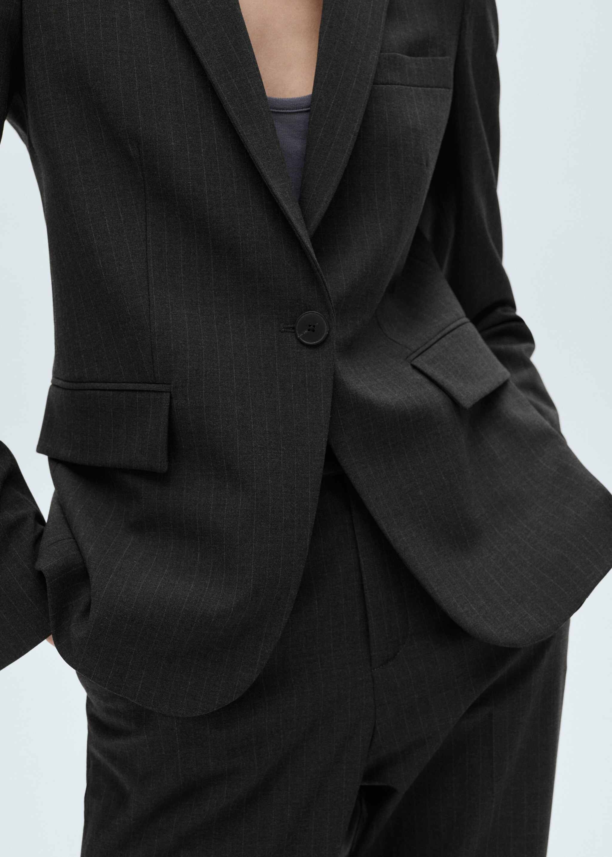 Pinstripe suit blazer - Details of the article 6, Dark Heather Grey. Ref: 87030453-00.