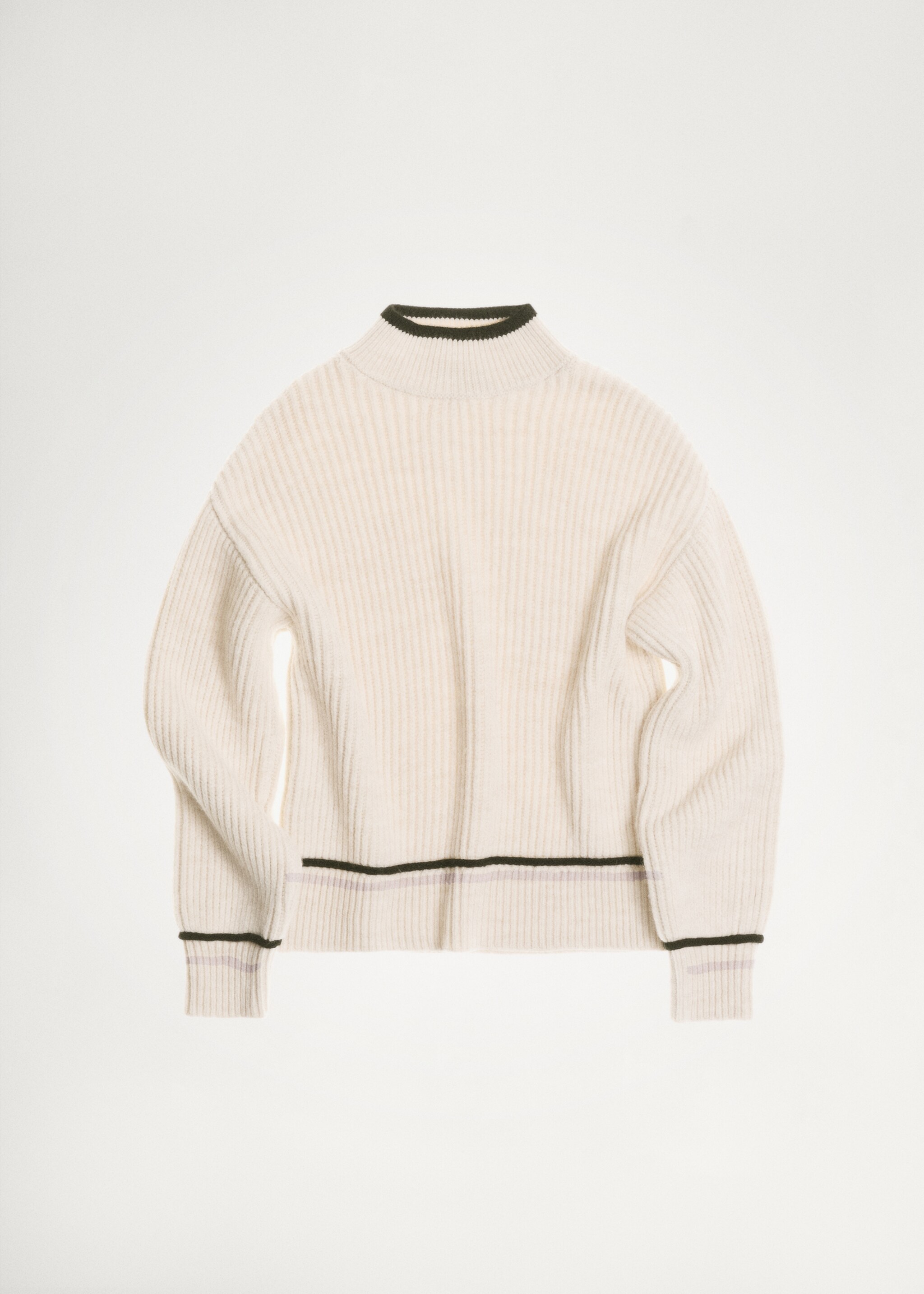 Perkins-neck sweater with contrasting details - Details of the article 7, Beige. Ref: 87030454-00.