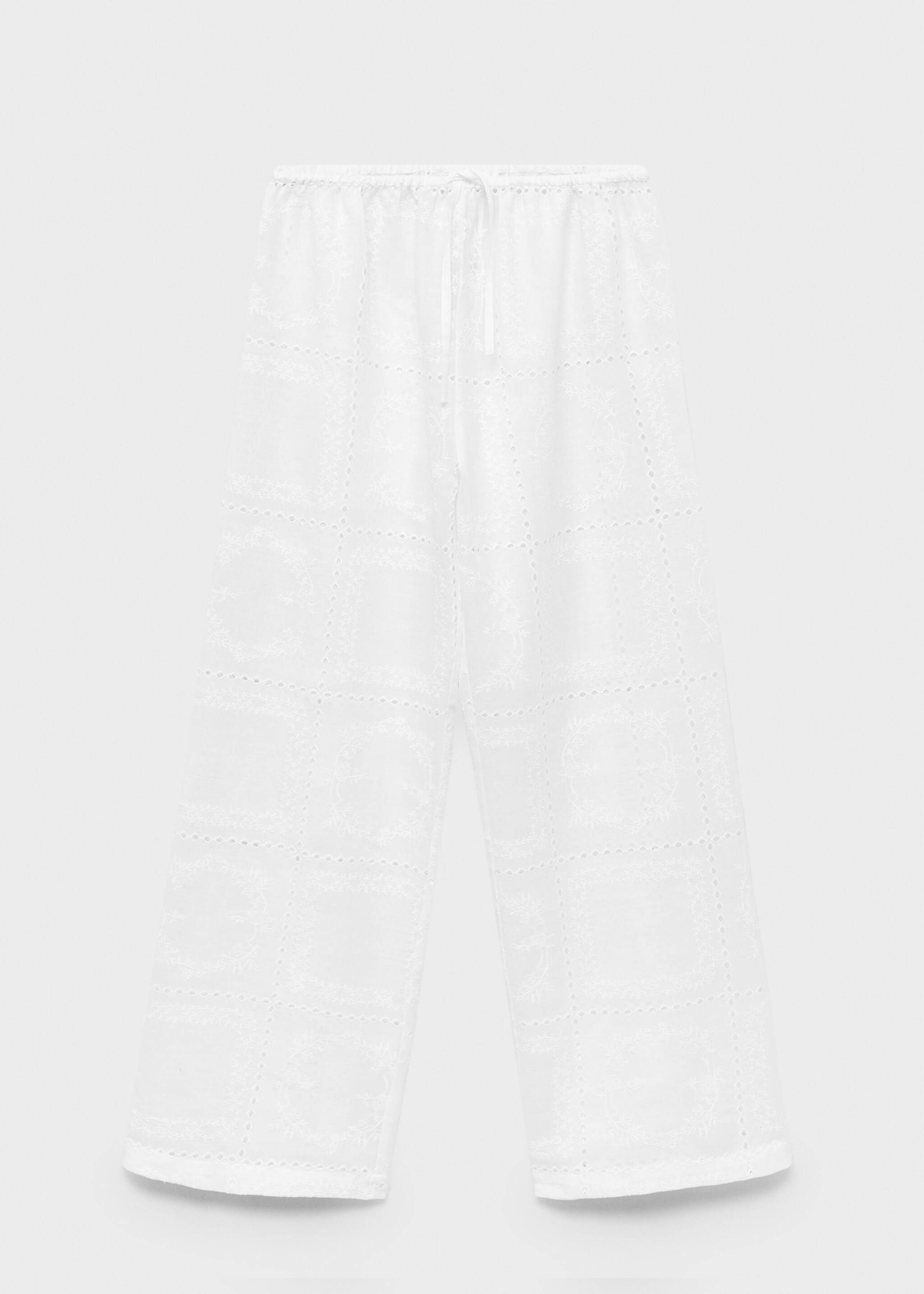 Pantalon 100 % ramie brodé - Article sans modèle, Blanc. Ref: 87030459-00.