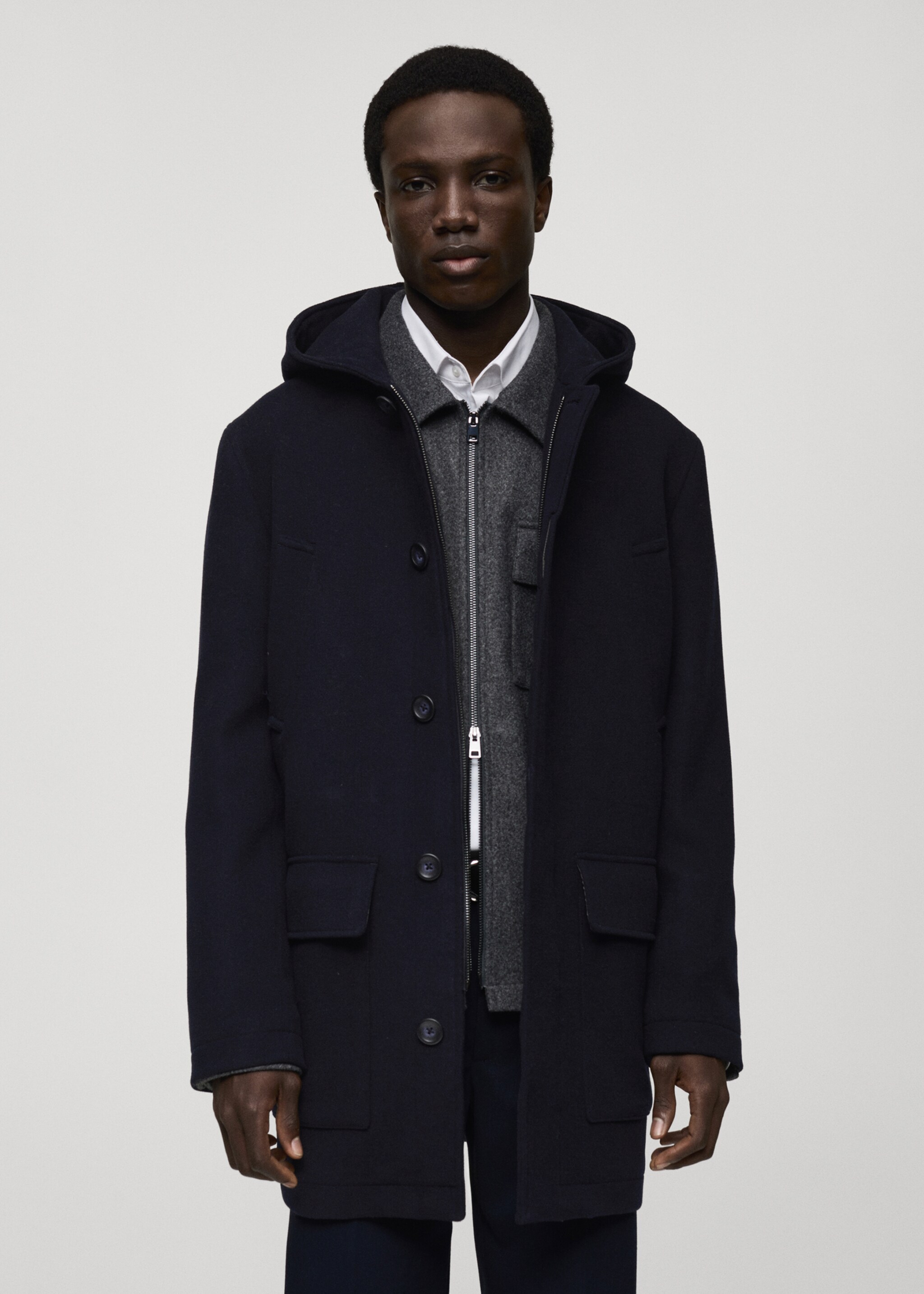 Hooded wool coat - Medium plane, Dark Navy. Ref: 87030575-00.