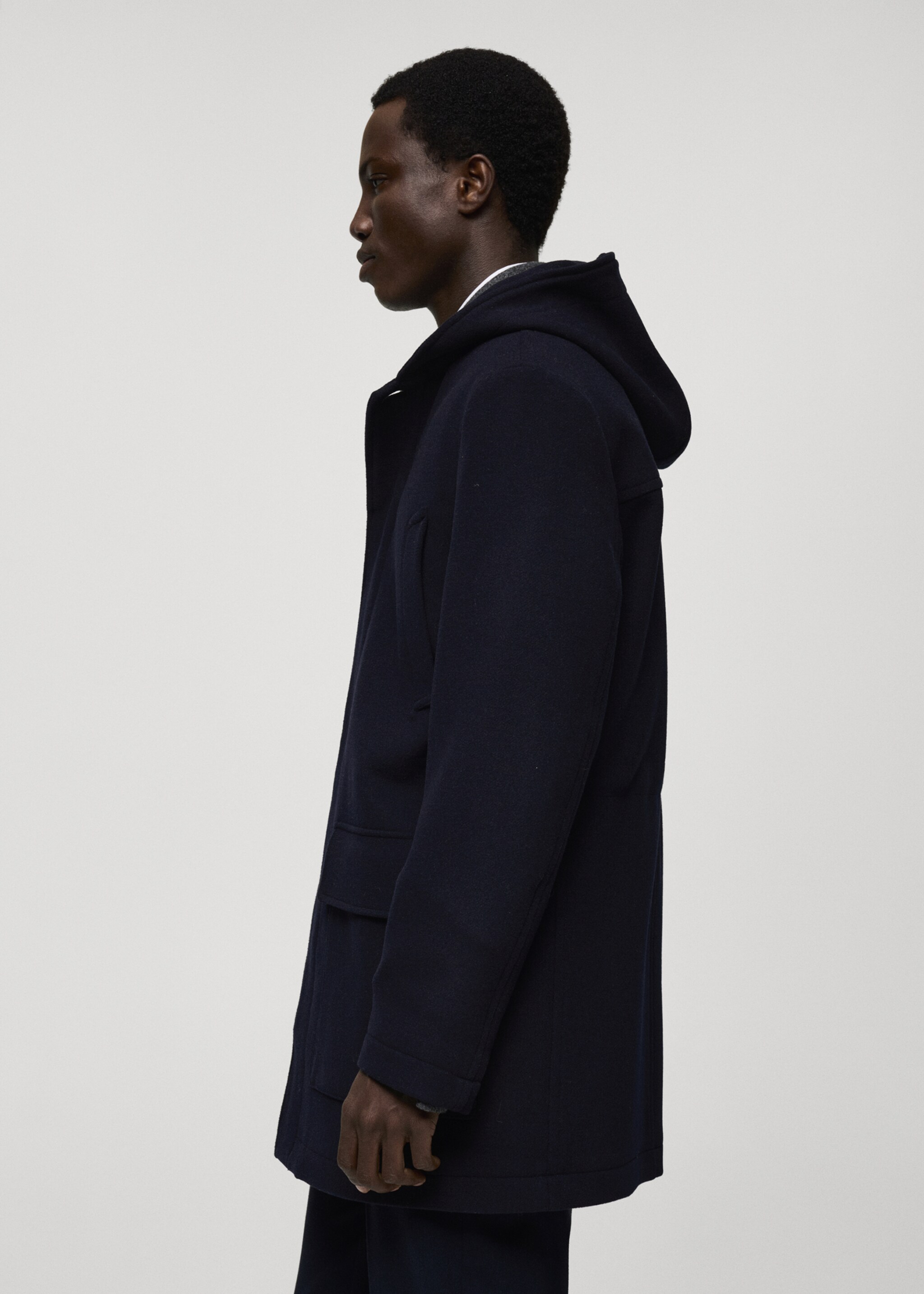 Hooded wool coat - Details of the article 2, Dark Navy. Ref: 87030575-00.
