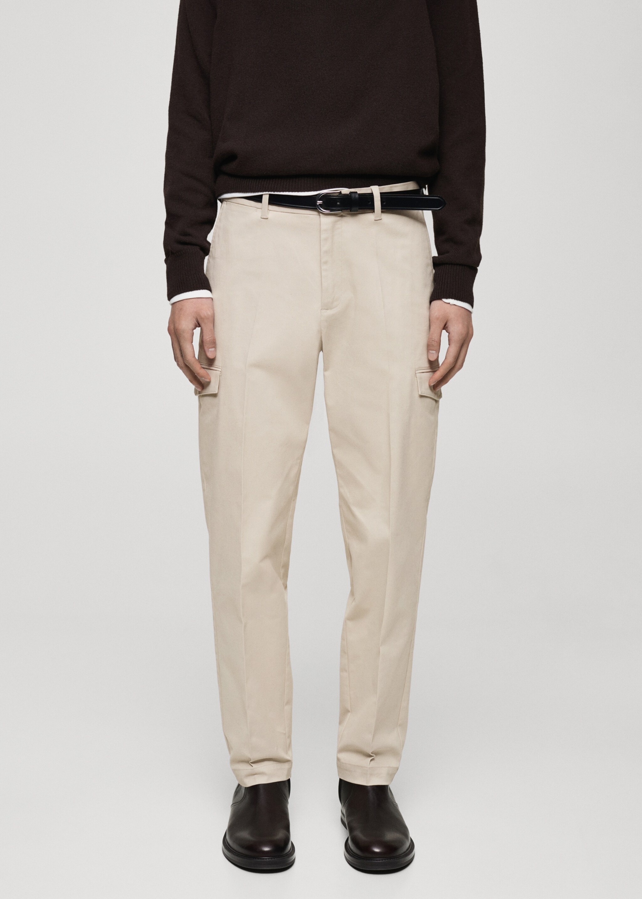 Regular fit cotton cargo trousers - Medium plane, Light/Pastel Grey. Ref: 87030580-00.