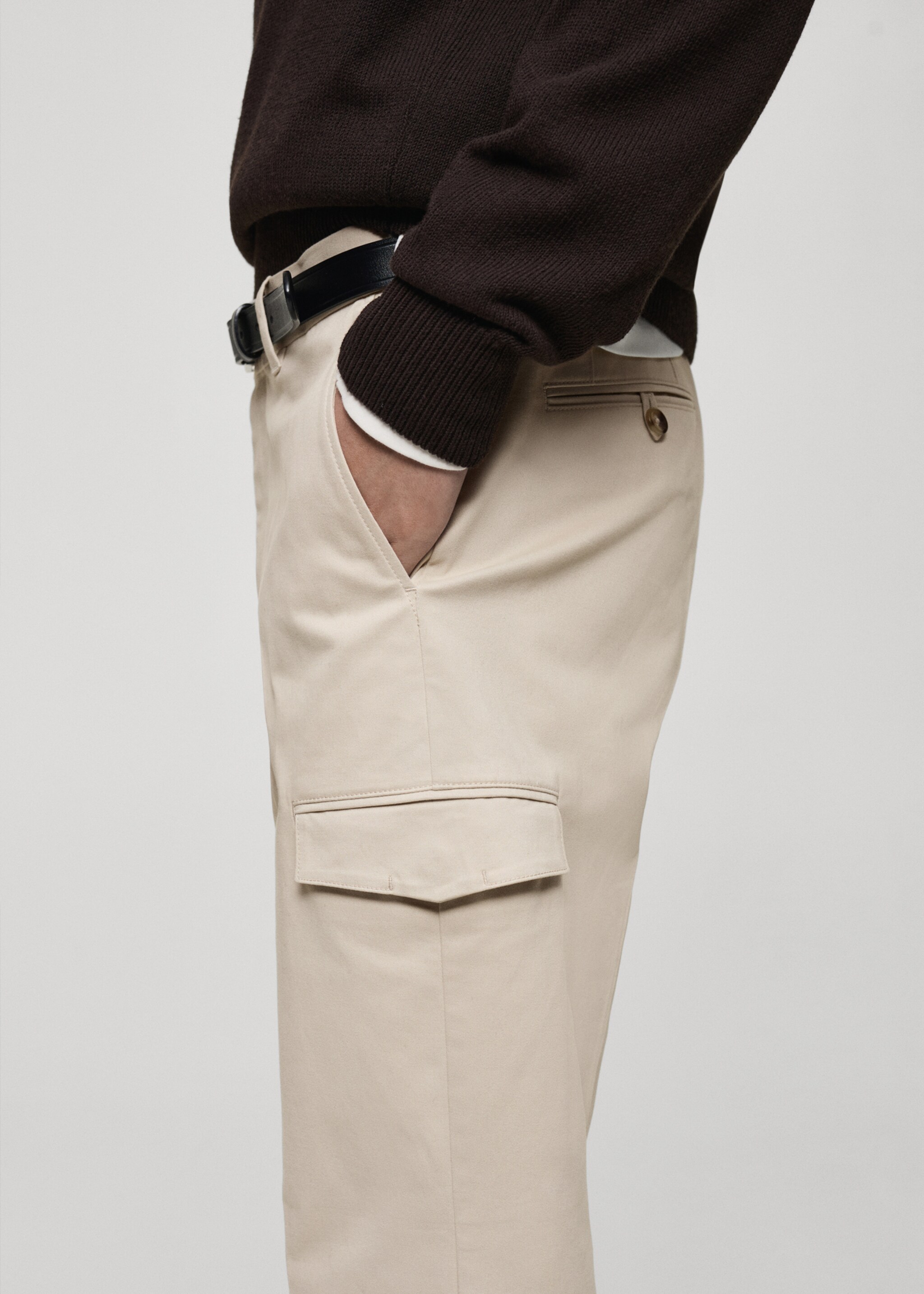 Regular fit cotton cargo trousers - Details of the article 1, Light/Pastel Grey. Ref: 87030580-00.