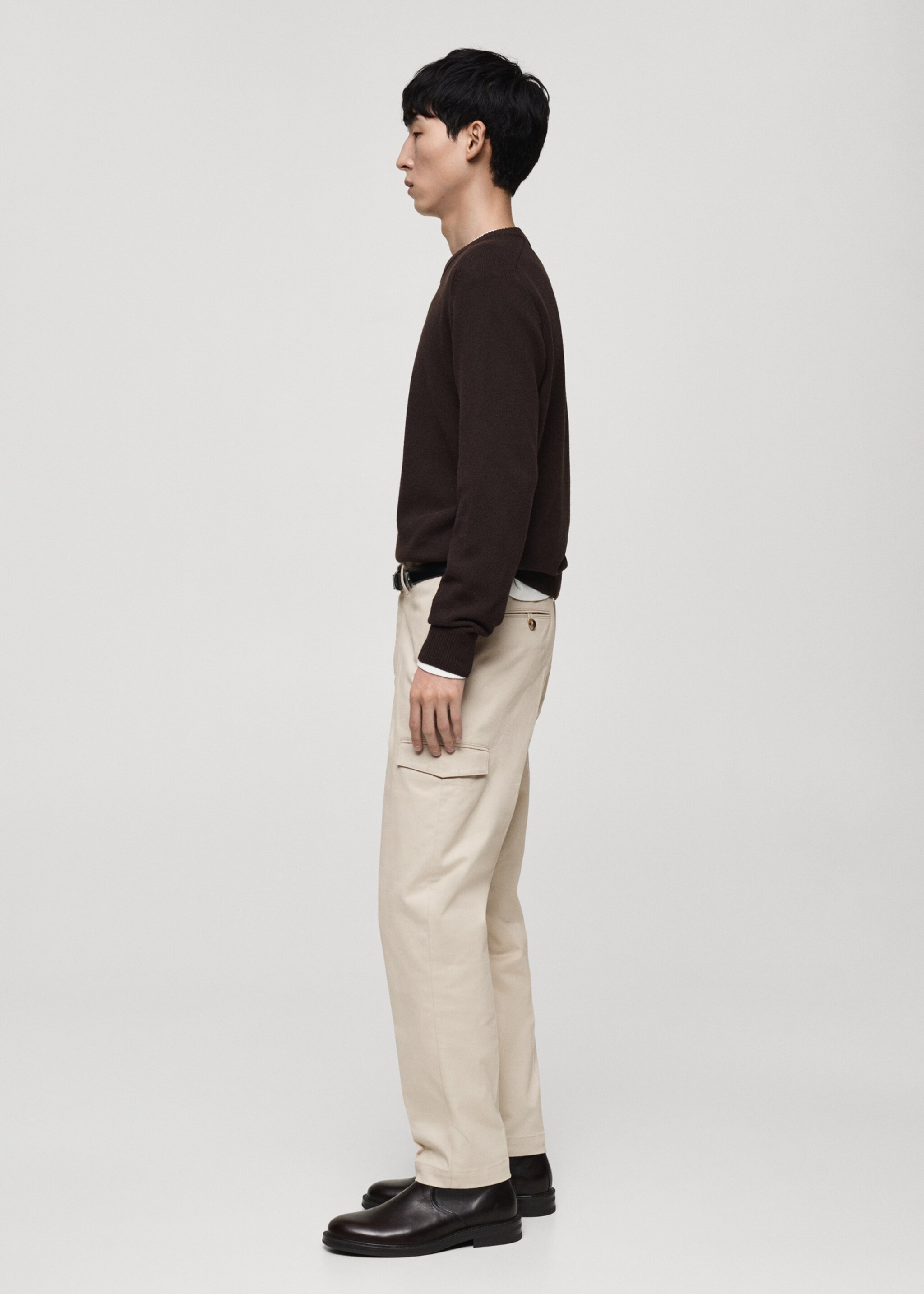 Regular fit cotton cargo trousers - Details of the article 2, Light/Pastel Grey. Ref: 87030580-00.