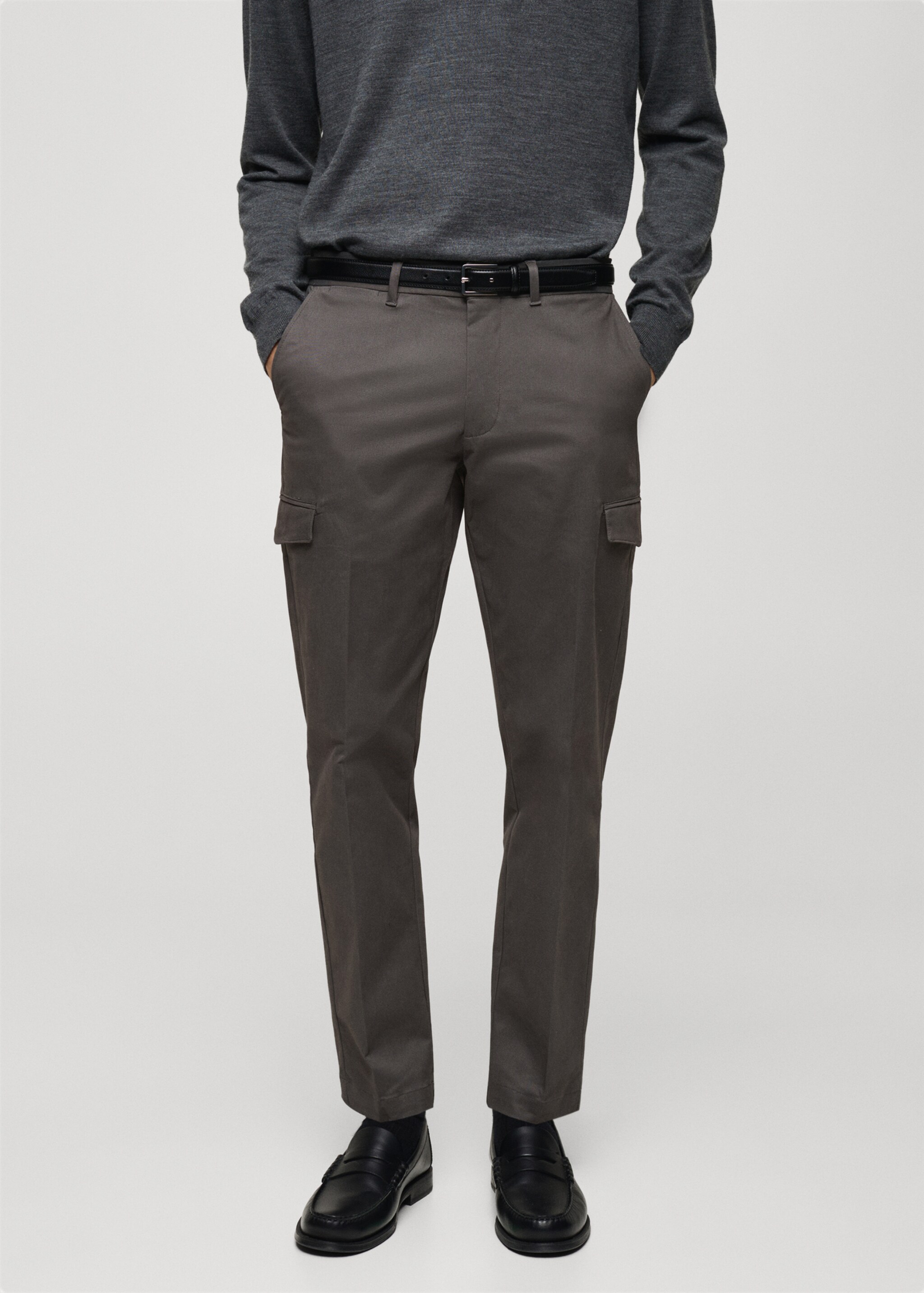 Pantalon cargo coton regular-fit - Plan moyen, Gris. Ref: 87030580-00.